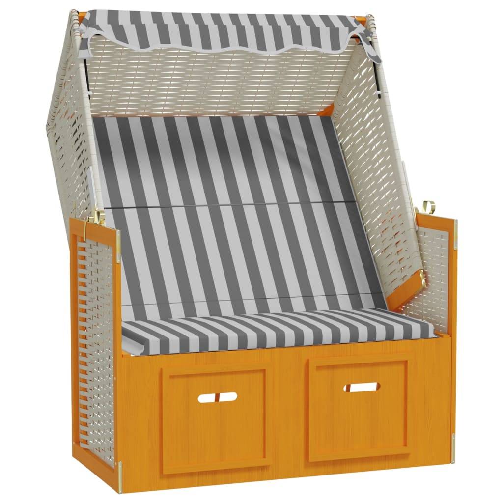 Helloshop26 - Strandkorb avec auvent résine tressée et bois solide blanc gris - Imagen 1