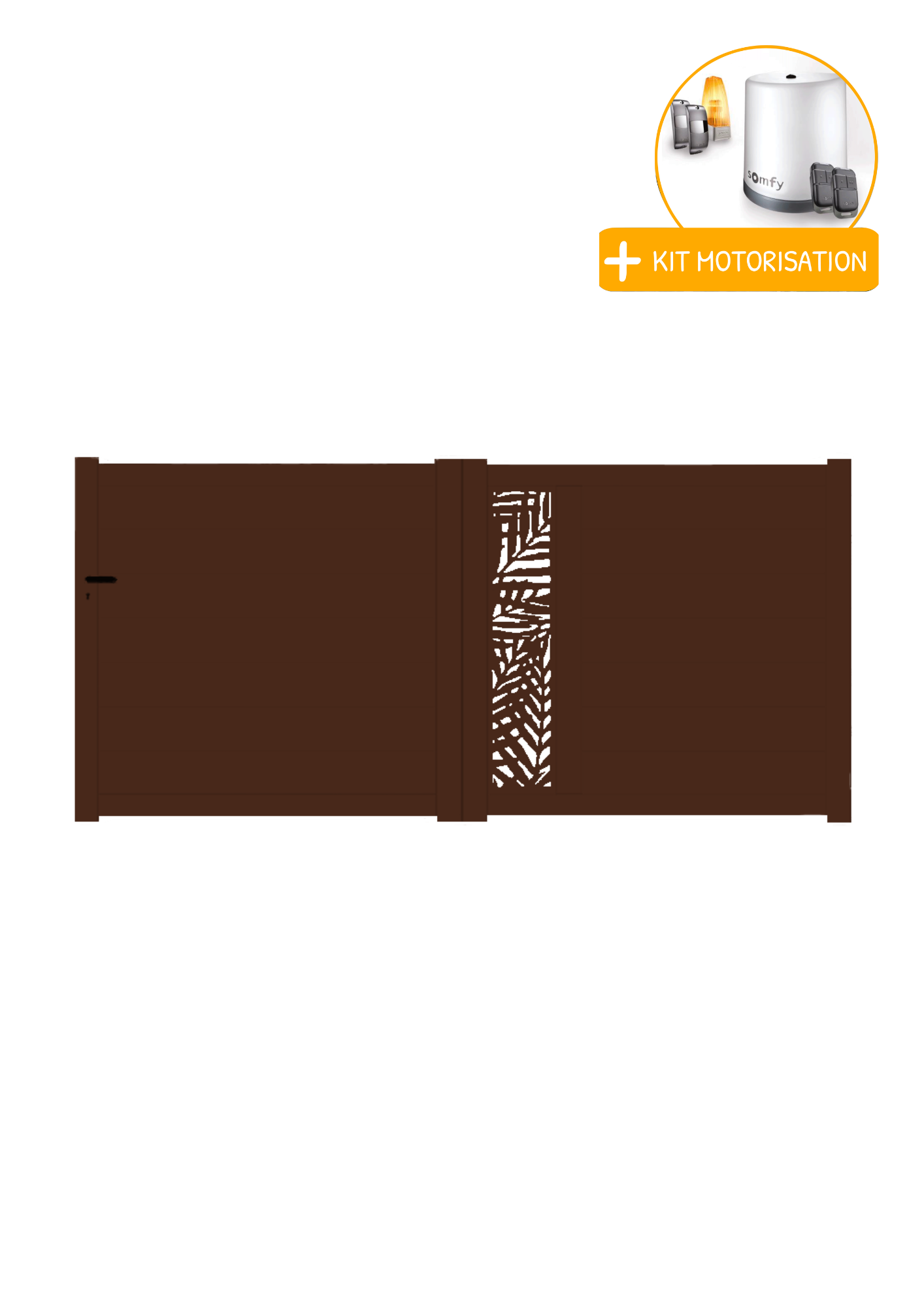 Portail Packit - Portail alu coulissant découpe laser en kit +MOT dim. L.4000 (entre piliers) X H.1500 mm  Marron (RAL 1247)