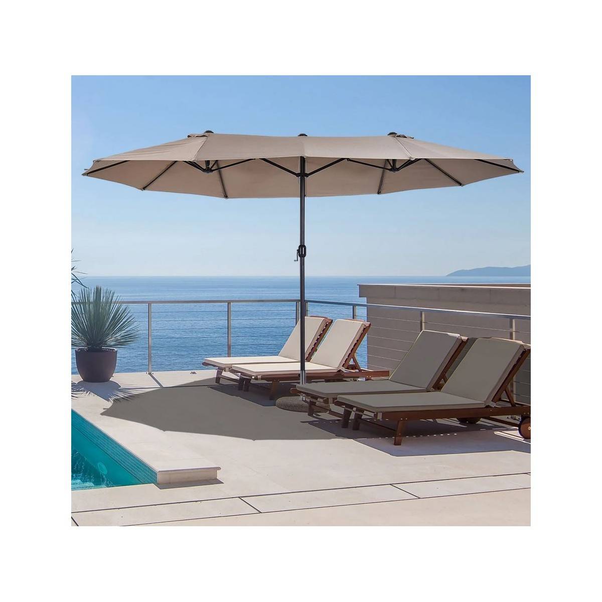 Parasol de terrasse double Marron Taupe 4.50 x 2.65 x H 2.40 Toile polyester TWIN KZ GARDEN - Imagen 2
