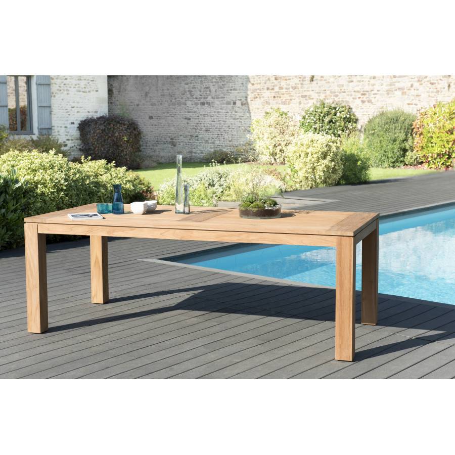 Macabane - HALICE - SALON DE JARDIN EN BOIS TECK 6/8 pers -1 Table rectangulaire 220*100 cm et 6 chaises textilène taupe - Imagen 3