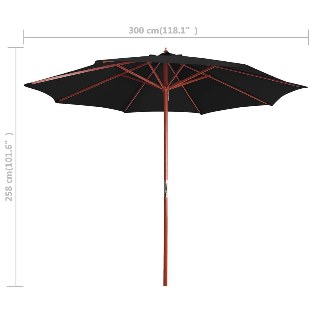 Helloshop26 - Parasol avec mât en bois 300 x 258 cm noir - Imagen 6