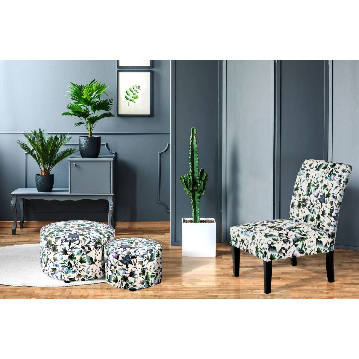 Paris Prix - Fauteuil Design Imprimé "Indira" 92cm Beige & Vert - Image 2