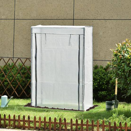 Serre de jardin, serre de balcon, bâche renforcée PE, châssis en acier, porte zippée enroulable, 100 x 50 x 150 cm blanc - Image 4