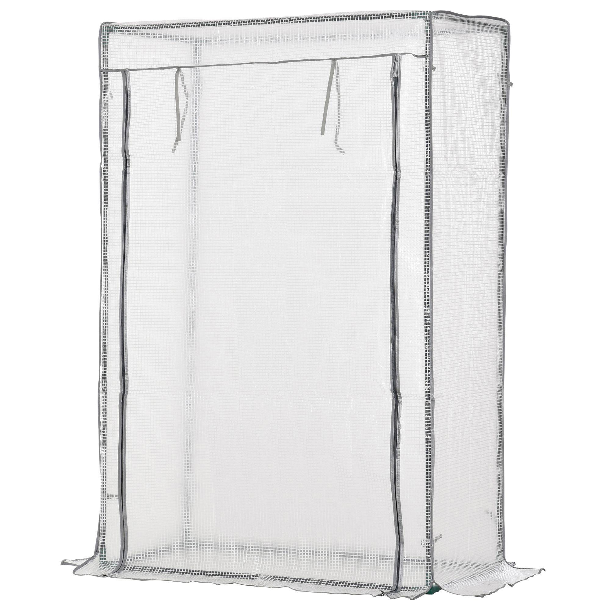 Serre de jardin, serre de balcon, bâche renforcée PE, châssis en acier, porte zippée enroulable, 100 x 50 x 150 cm blanc - Image 2