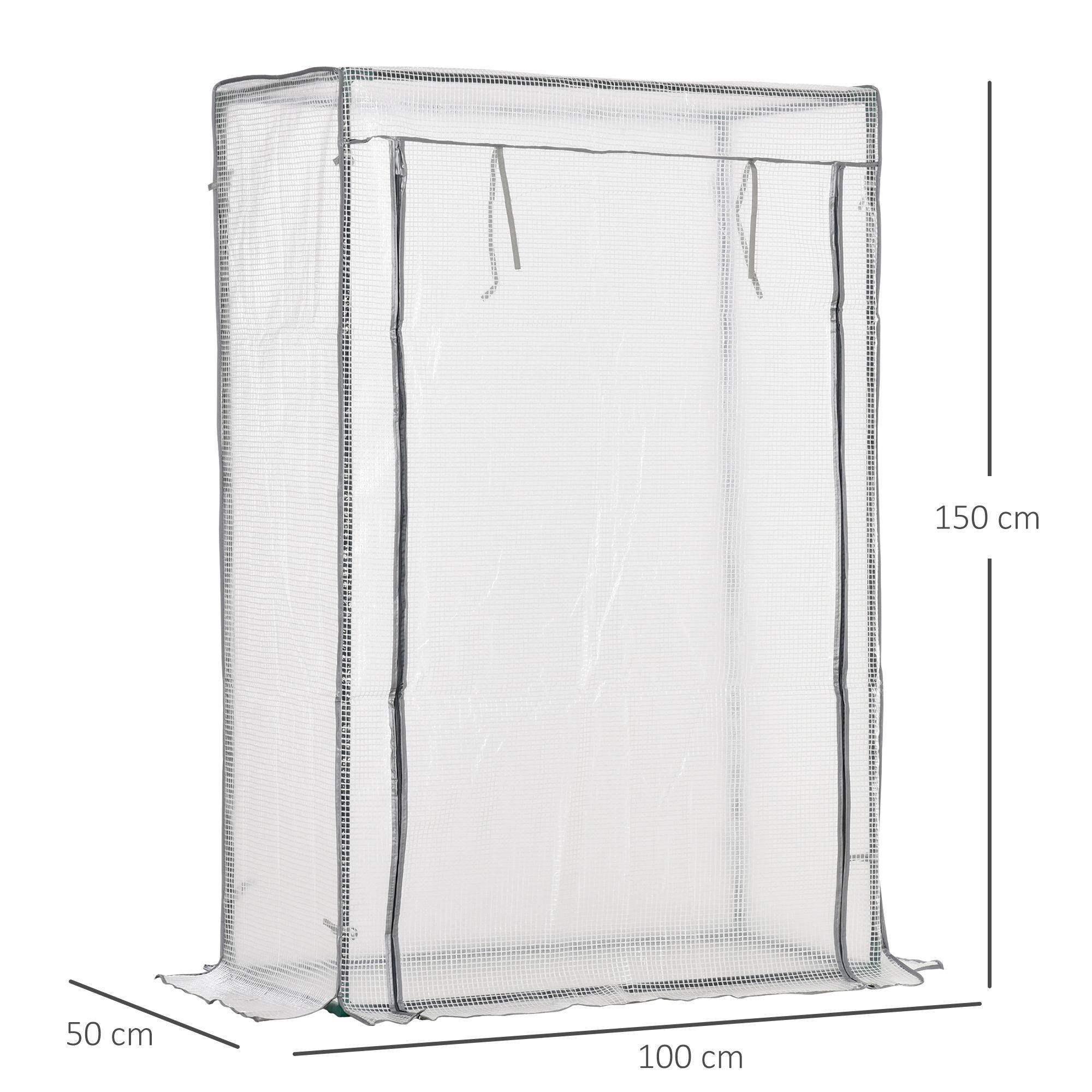 Serre de jardin, serre de balcon, bâche renforcée PE, châssis en acier, porte zippée enroulable, 100 x 50 x 150 cm blanc - Image 5