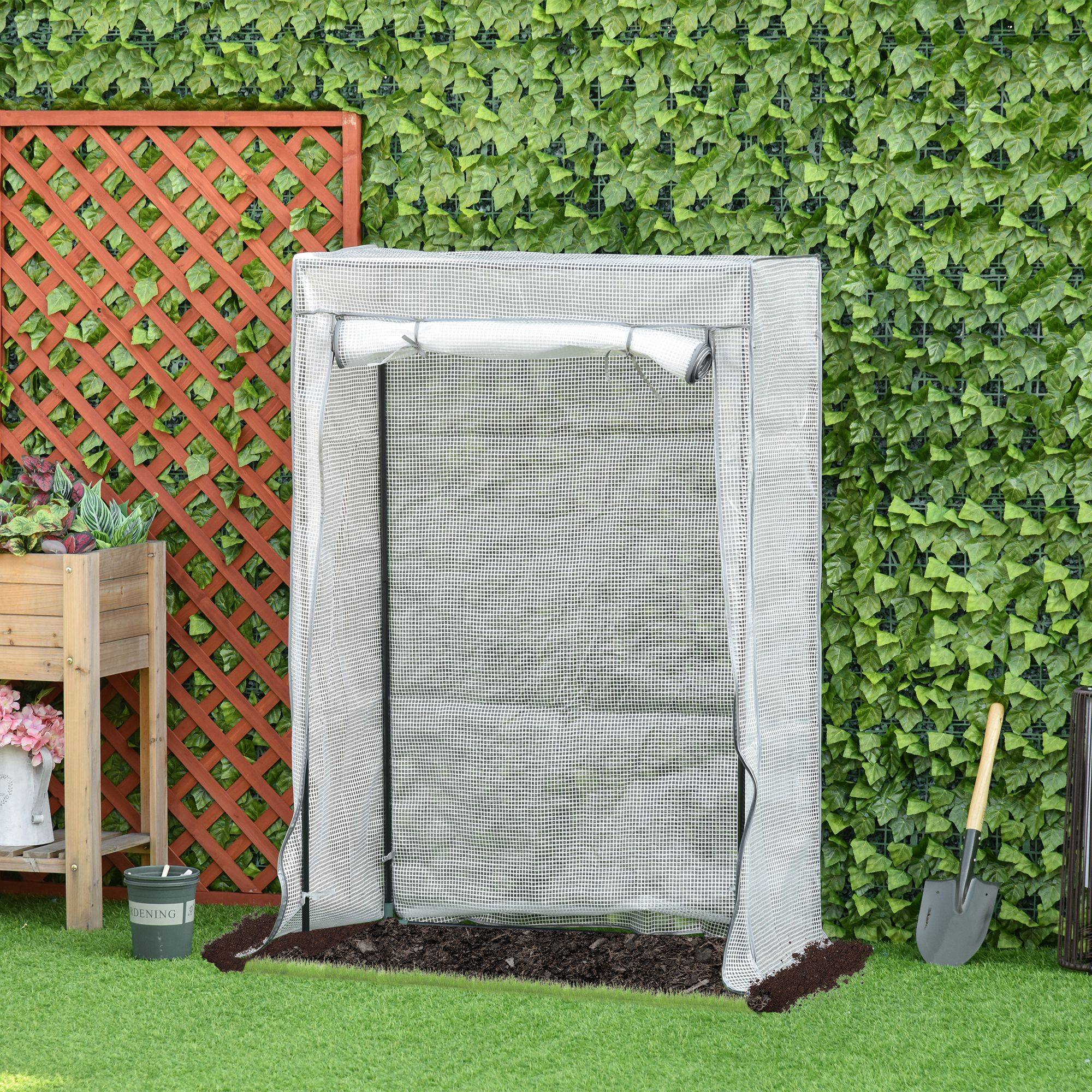 Serre de jardin, serre de balcon, bâche renforcée PE, châssis en acier, porte zippée enroulable, 100 x 50 x 150 cm blanc - Image 3