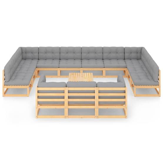Helloshop26 - Salon de jardin meuble d'extérieur ensemble de mobilier 14 pièces avec coussins bois de pin massif - Imagen 2