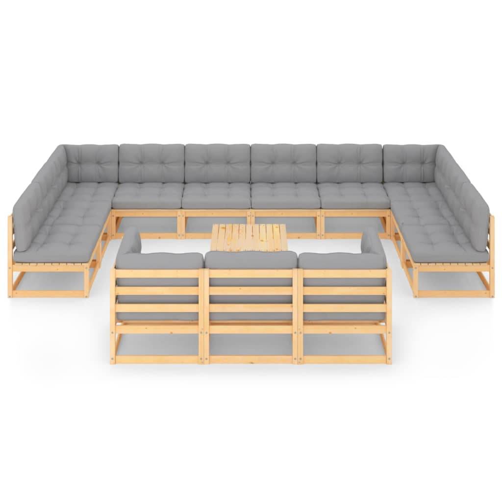 Helloshop26 - Salon de jardin meuble d'extérieur ensemble de mobilier 14 pièces avec coussins bois de pin massif - Imagen 2