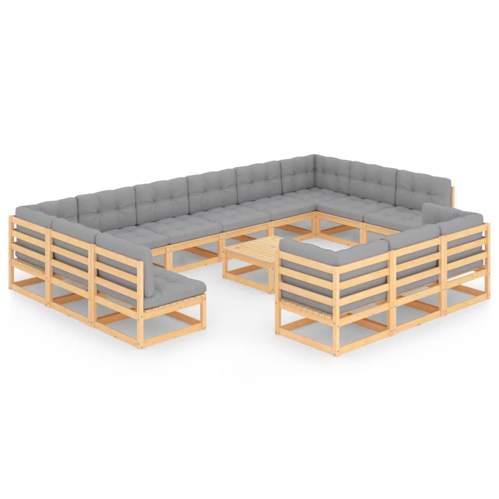 Helloshop26 - Salon de jardin meuble d'extérieur ensemble de mobilier 14 pièces avec coussins bois de pin massif - Imagen 1