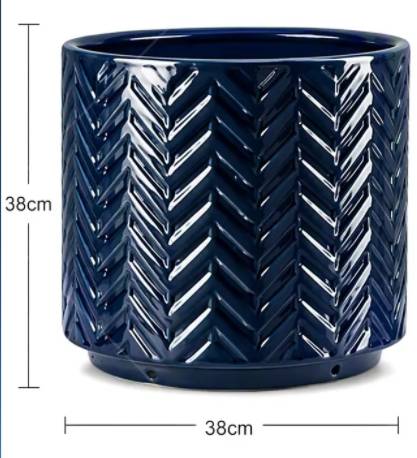 ComfortXL - Grand pot de fleurs en céramique bleu marine brillant Ø38 cm intérieur balcon jardin avec trou de drainage - Image 2