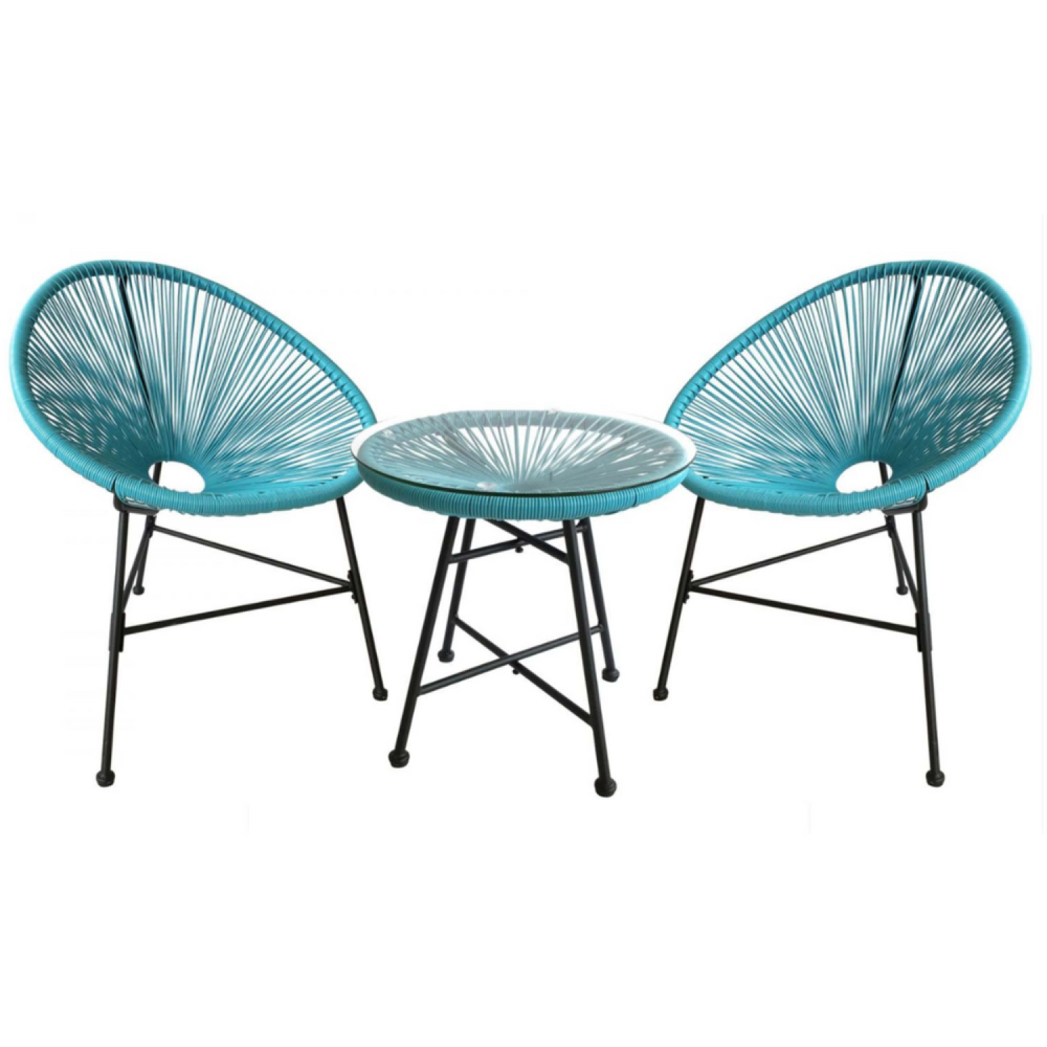 Salon de jardin 2 fauteuils ronds et table basse bleu ACAPULCO - Image 1
