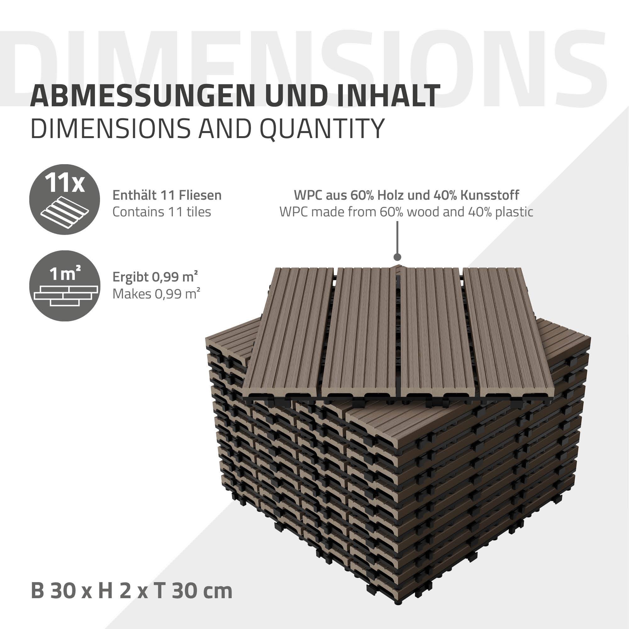 Ecd-Germany - Carreaux terrasse dalles 30x30 cm 4 m² aspect bois marron foncé - Imagen 6