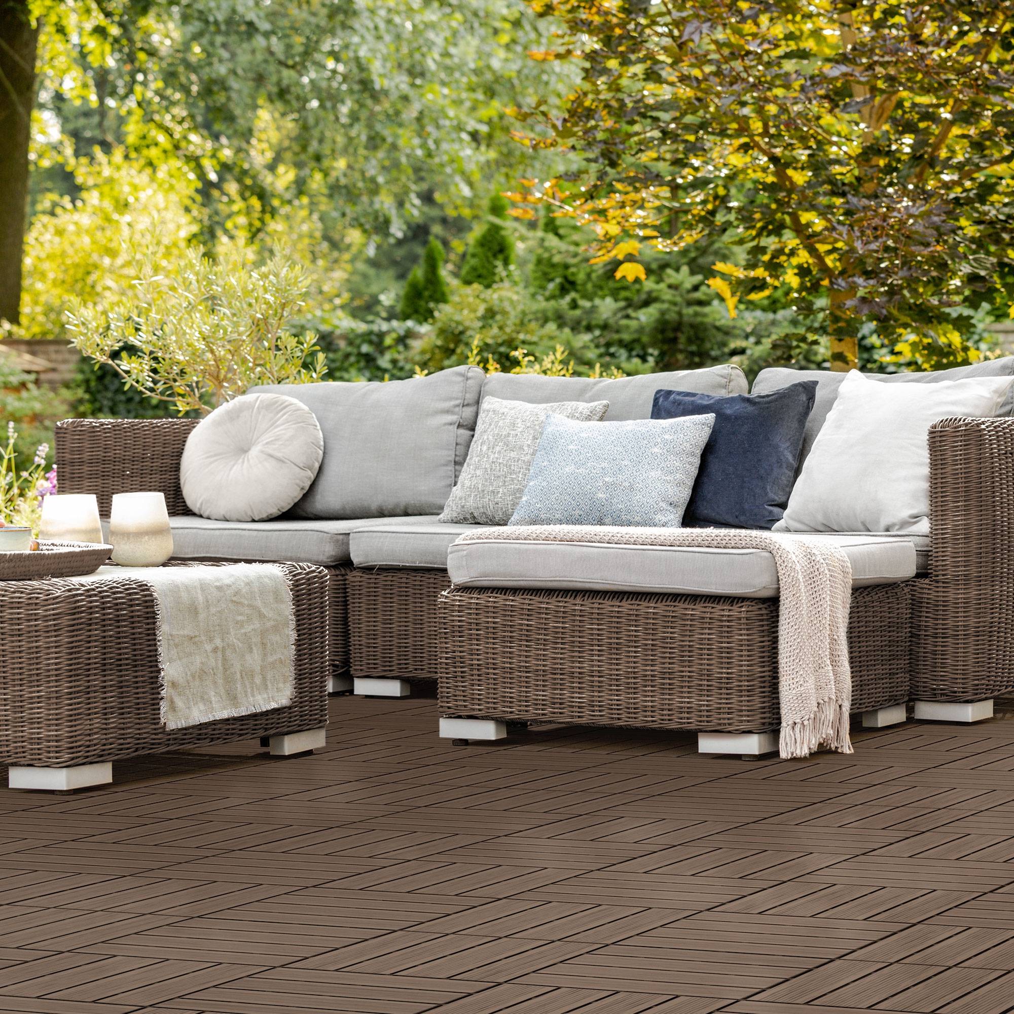 Ecd-Germany - Carreaux terrasse dalles 30x30 cm 4 m² aspect bois marron foncé - Imagen 1