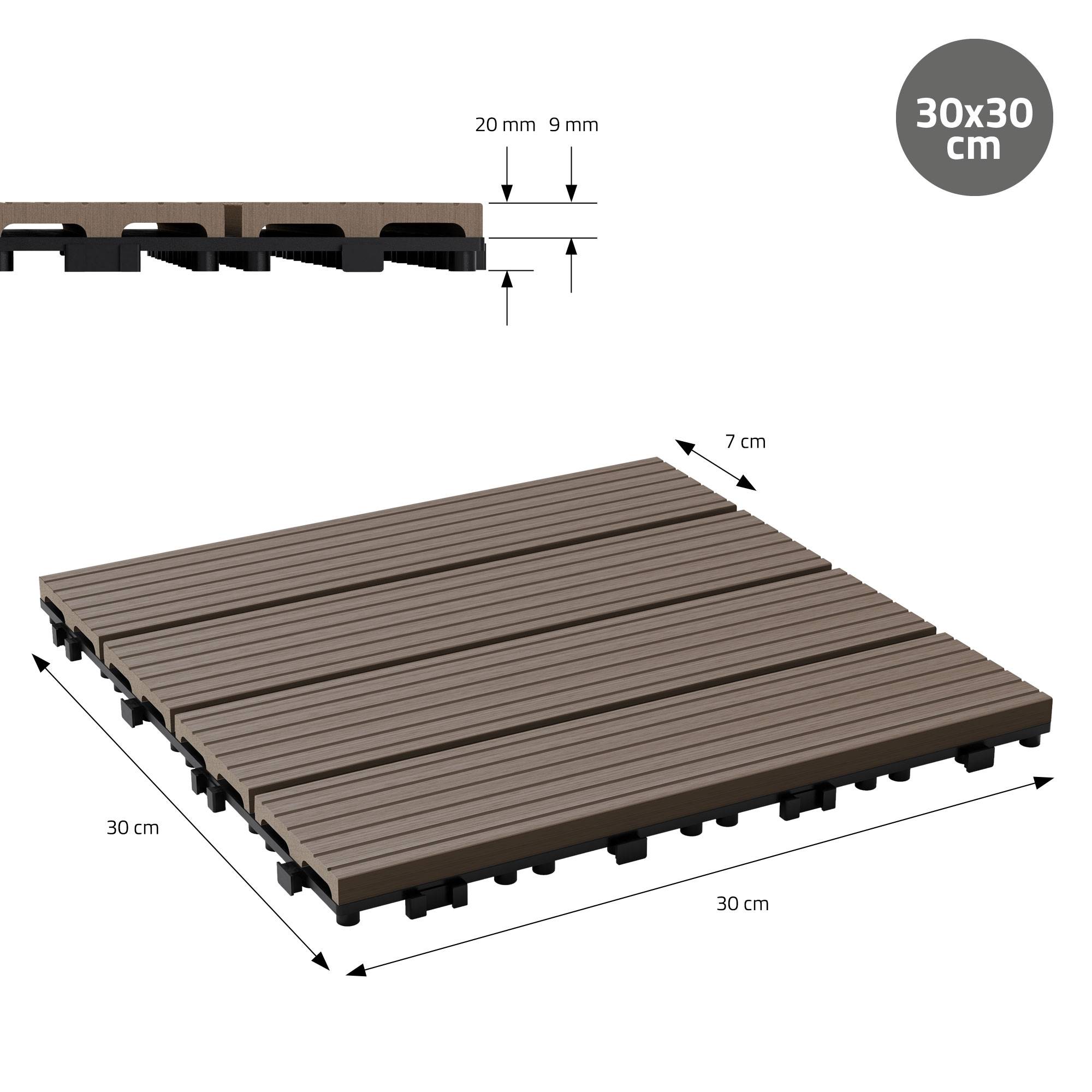 Ecd-Germany - Carreaux terrasse dalles 30x30 cm 4 m² aspect bois marron foncé - Imagen 7