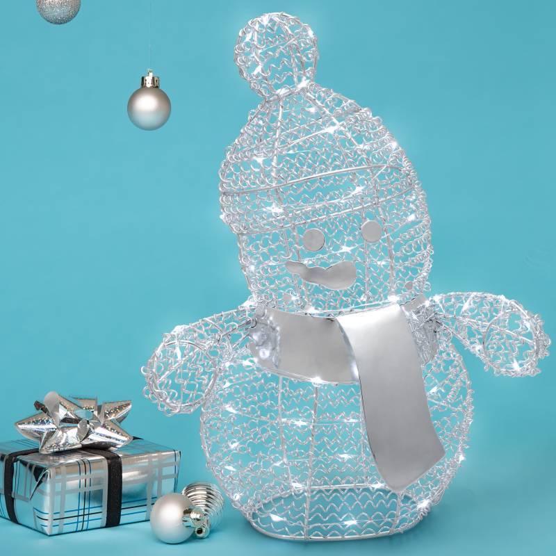 Lotti - Bonhomme de neige lumineux intérieur Métallique H33cm couleur Argent 80 leds blanc froid Lotti - Imagen 1