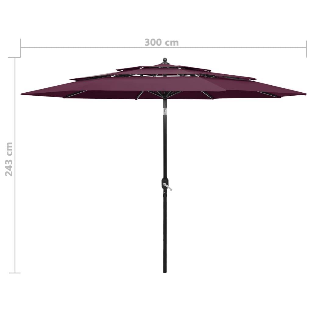 Vidaxl - Parasol de jardin à 3 niveaux mât en aluminium rouge bordeaux vidaXL 313872 - Imagen 3