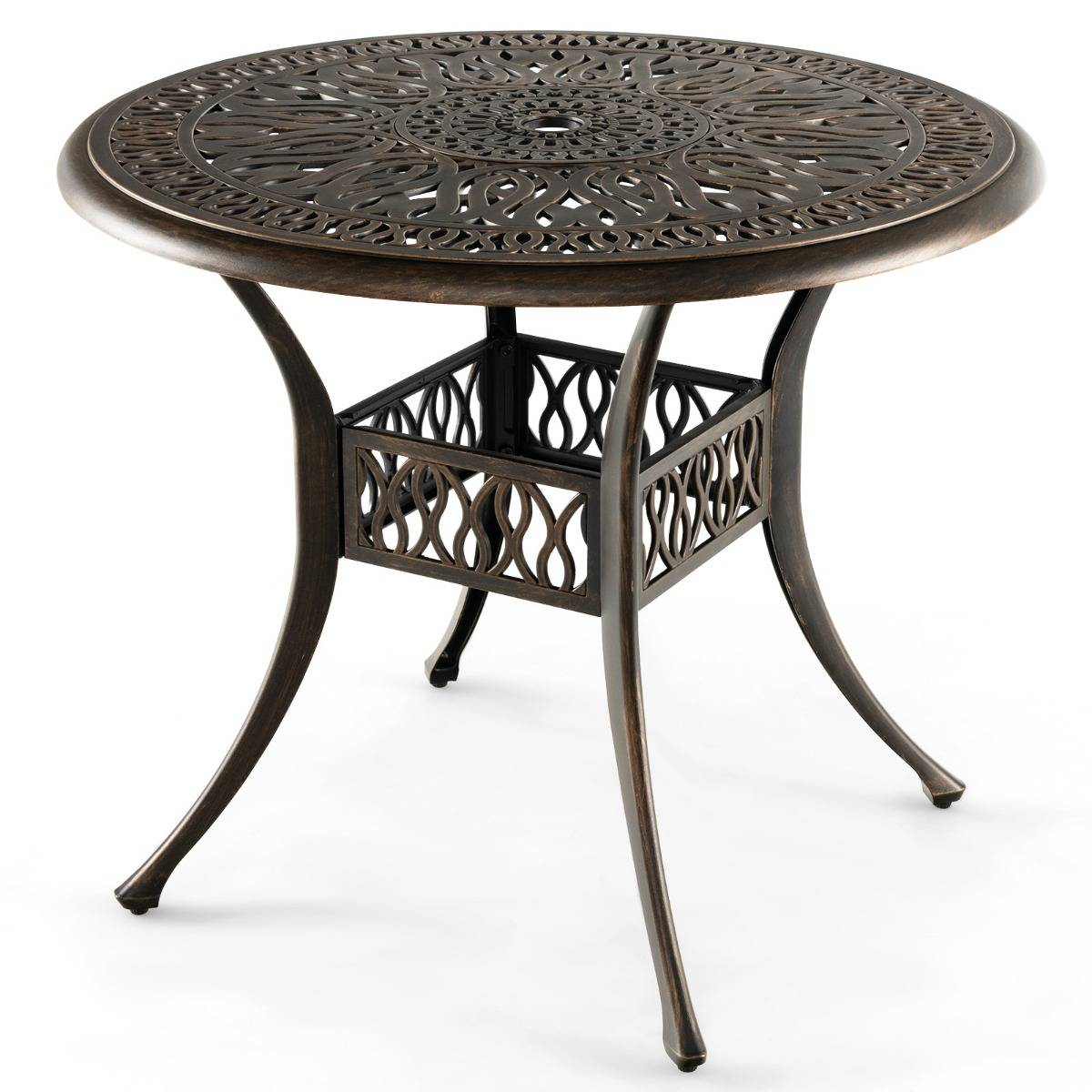 Table de Jardin Table Extérieure Ronde avec Trou pour Parasol Pied Réglable Antidérapant - 90x90x74CM Aluminium - Image 5