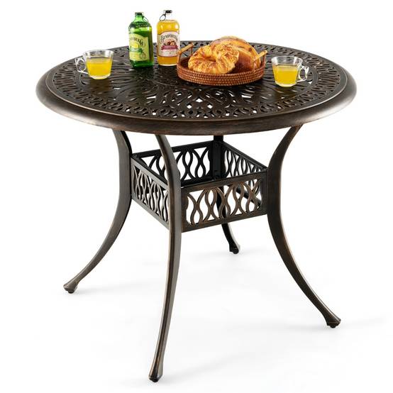 Table de Jardin Table Extérieure Ronde avec Trou pour Parasol Pied Réglable Antidérapant - 90x90x74CM Aluminium - Image 7