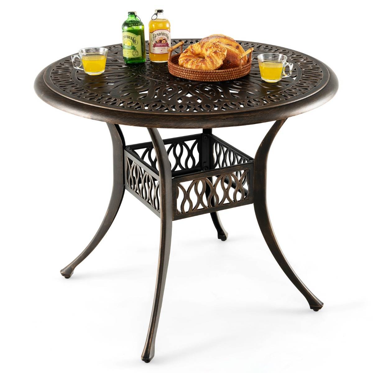 Table de Jardin Table Extérieure Ronde avec Trou pour Parasol Pied Réglable Antidérapant - 90x90x74CM Aluminium - Image 1