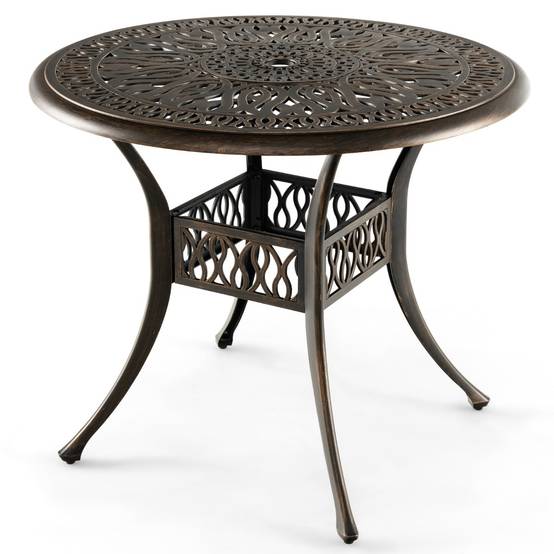 Table de Jardin Table Extérieure Ronde avec Trou pour Parasol Pied Réglable Antidérapant - 90x90x74CM Aluminium - Image 2