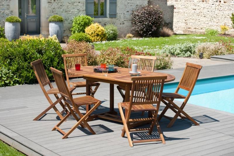 Macabane - MAEVA - Table de jardin 4/6 pers. ovale ext. 120/180cm bois Teck huilé - Imagen 2