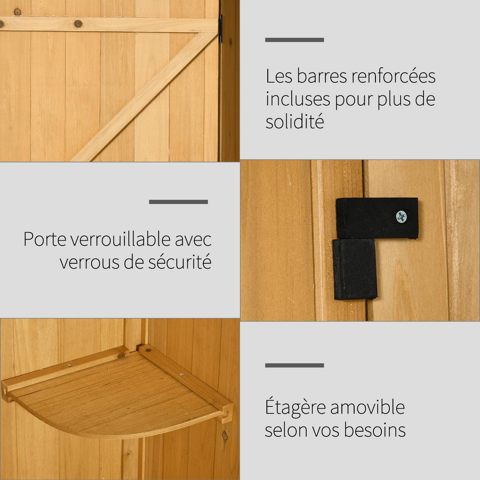 Outsunny - Armoire de jardin extérieur 77x54x179cm 3 étagères 2 portes loquets toit bitumé rangement outils terrasse en bois jaune - Outsunny - Image 6