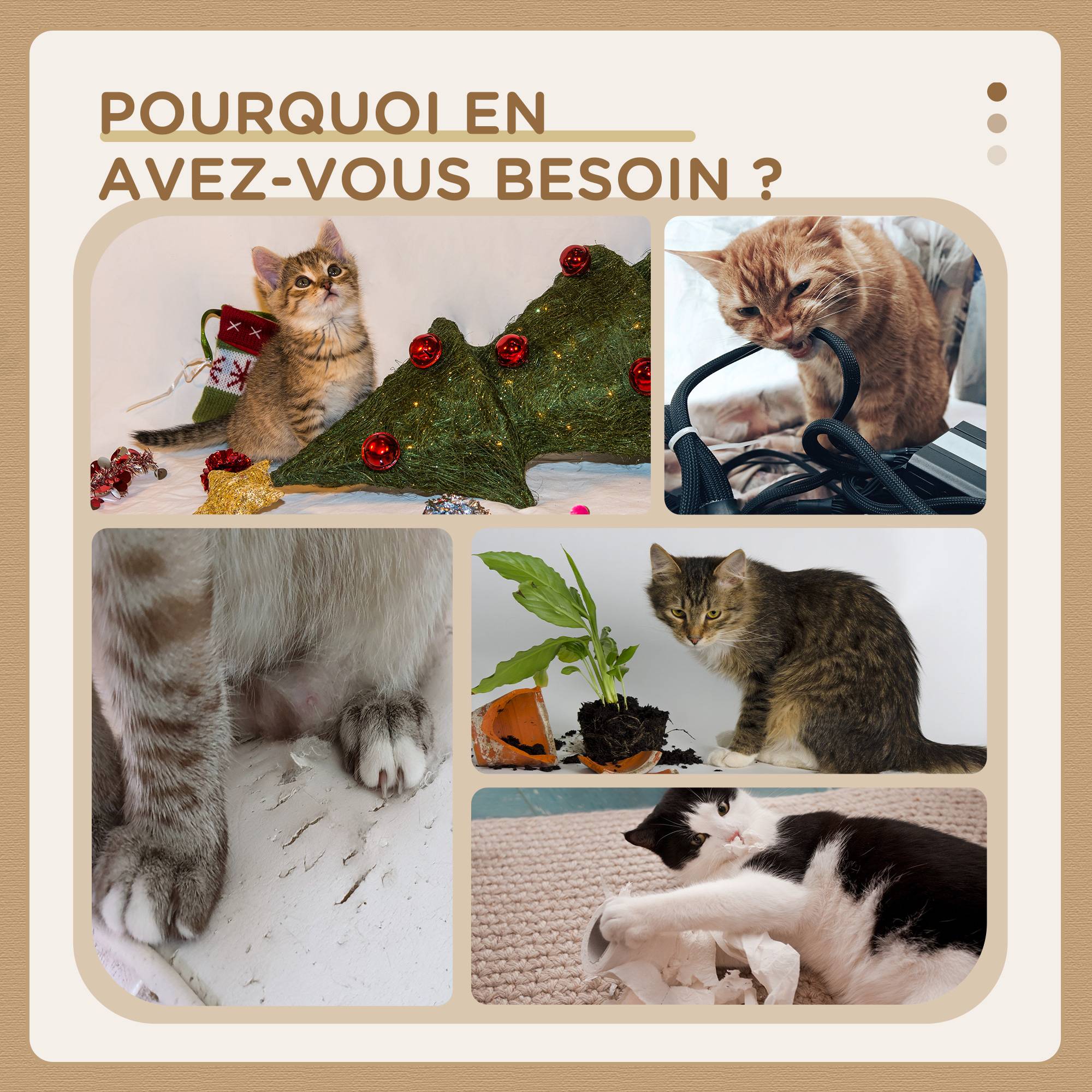 Pawhut - Arbre à chat style cosy naturel réglable H. 225-255 cm - niche, 2 rampes, plateforme, hamac - douce peluche courte beige - Imagen 6