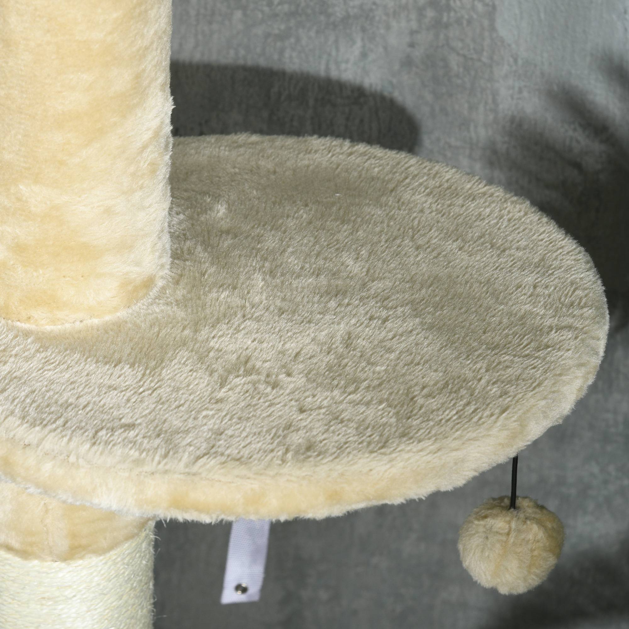Pawhut - Arbre à chat style cosy naturel réglable H. 225-255 cm - niche, 2 rampes, plateforme, hamac - douce peluche courte beige - Imagen 9