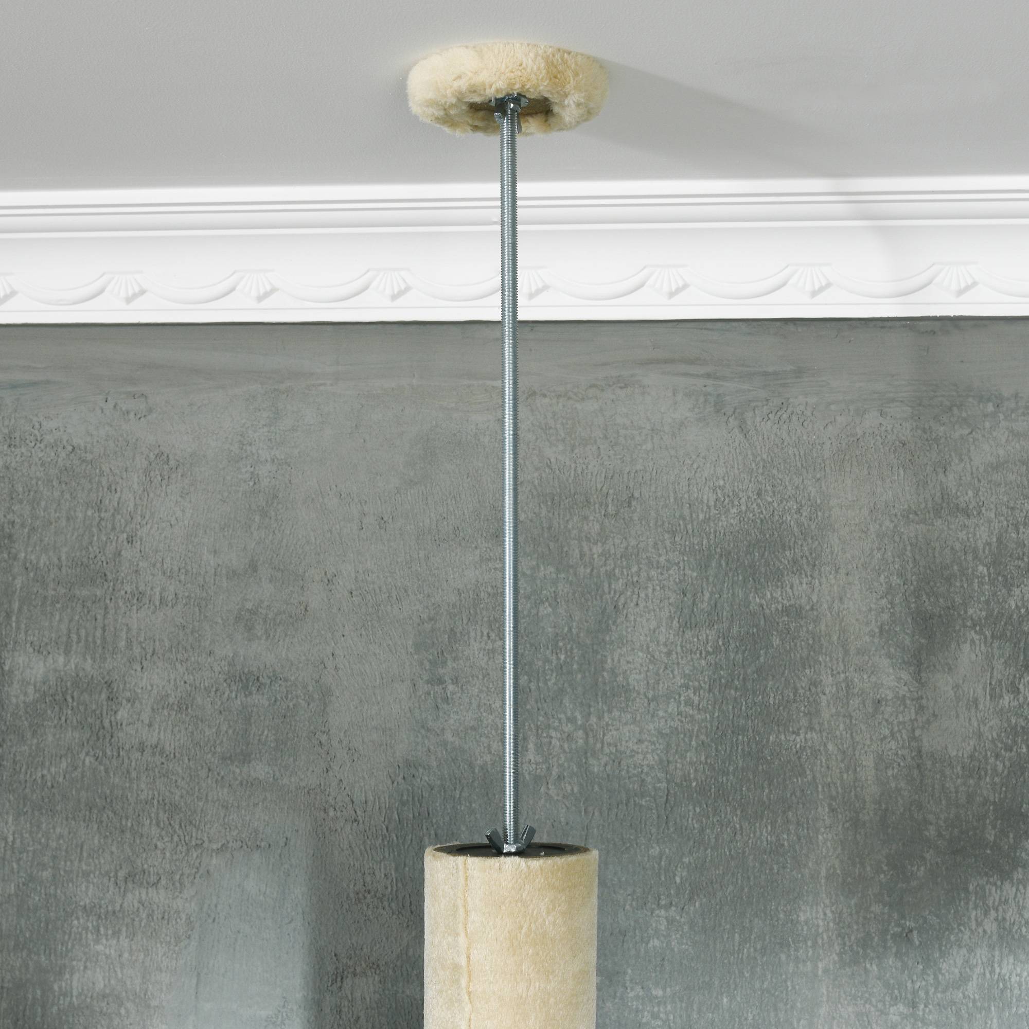 Pawhut - Arbre à chat style cosy naturel réglable H. 225-255 cm - niche, 2 rampes, plateforme, hamac - douce peluche courte beige - Imagen 7