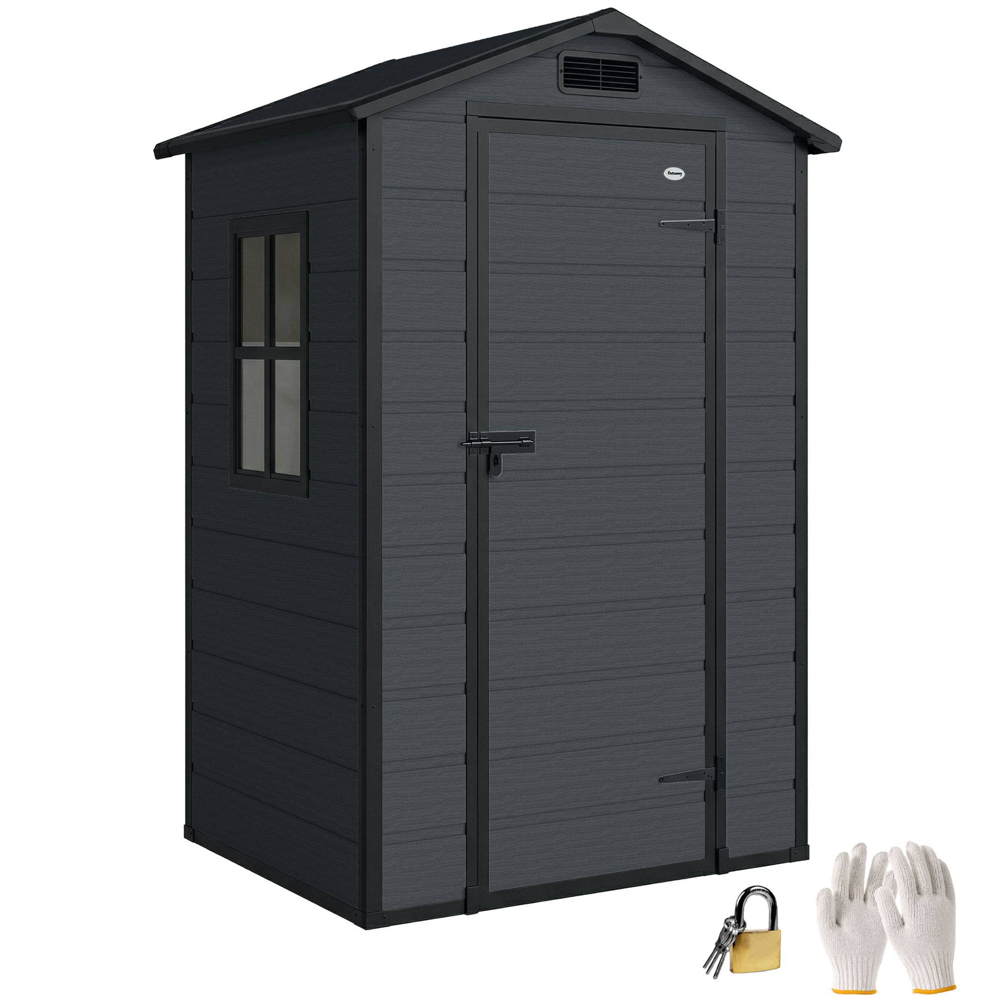 Abri de jardin polypropylène aluminium extérieur rangement outils 128x104x196cm gris - ComfortXL Outdoor Living - Image 1