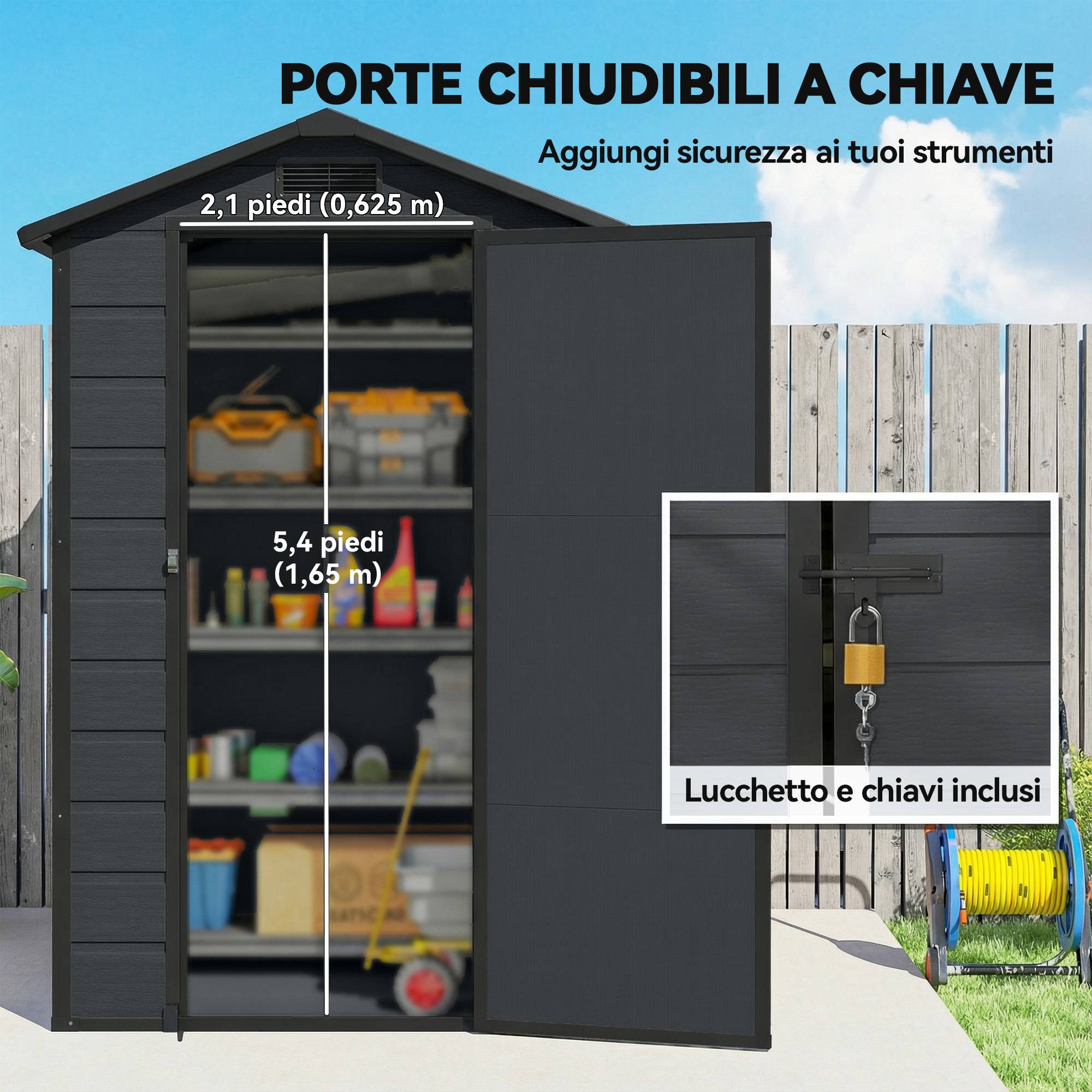 Abri de jardin polypropylène aluminium extérieur rangement outils 128x104x196cm gris - ComfortXL Outdoor Living - Image 8