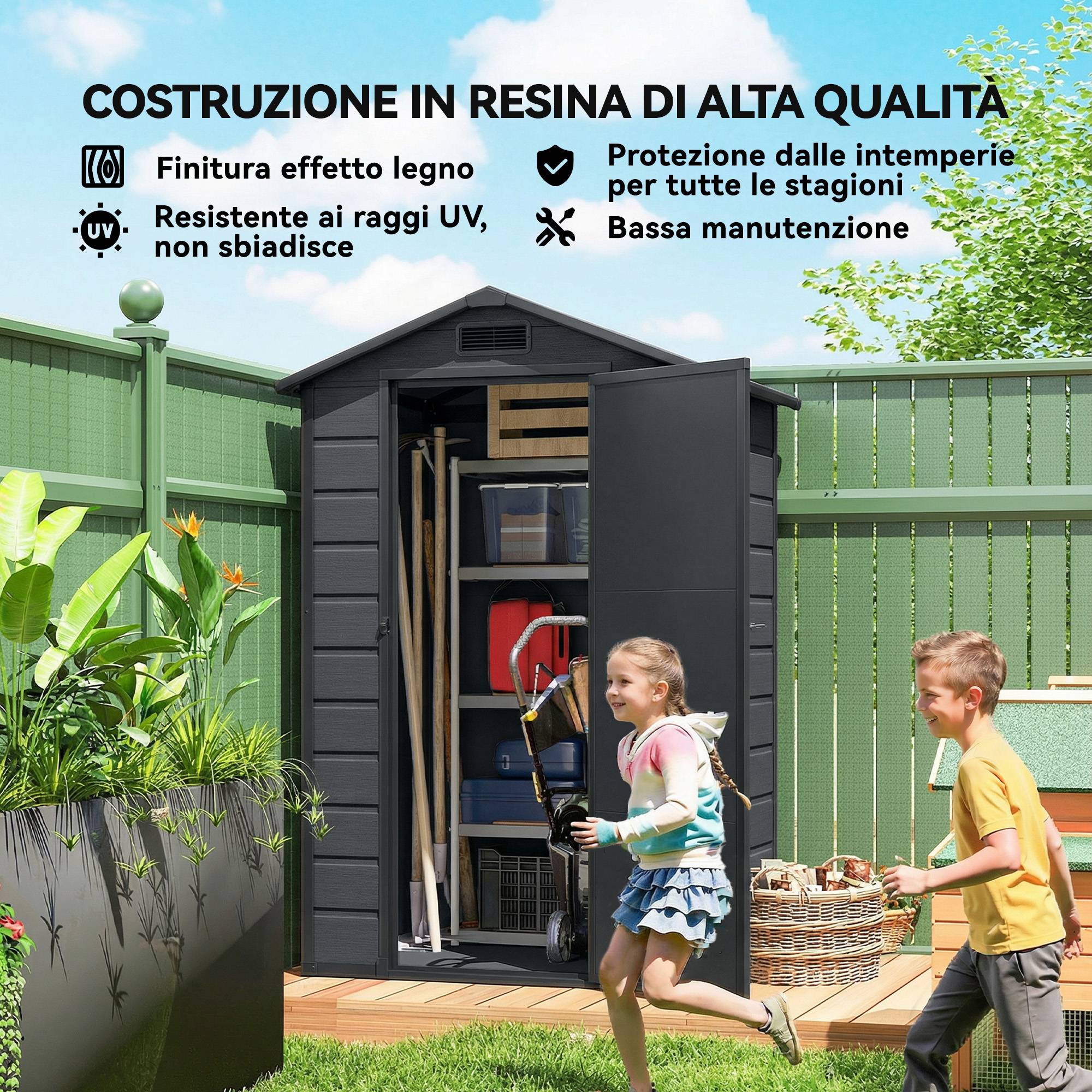 Abri de jardin polypropylène aluminium extérieur rangement outils 128x104x196cm gris - ComfortXL Outdoor Living - Image 10