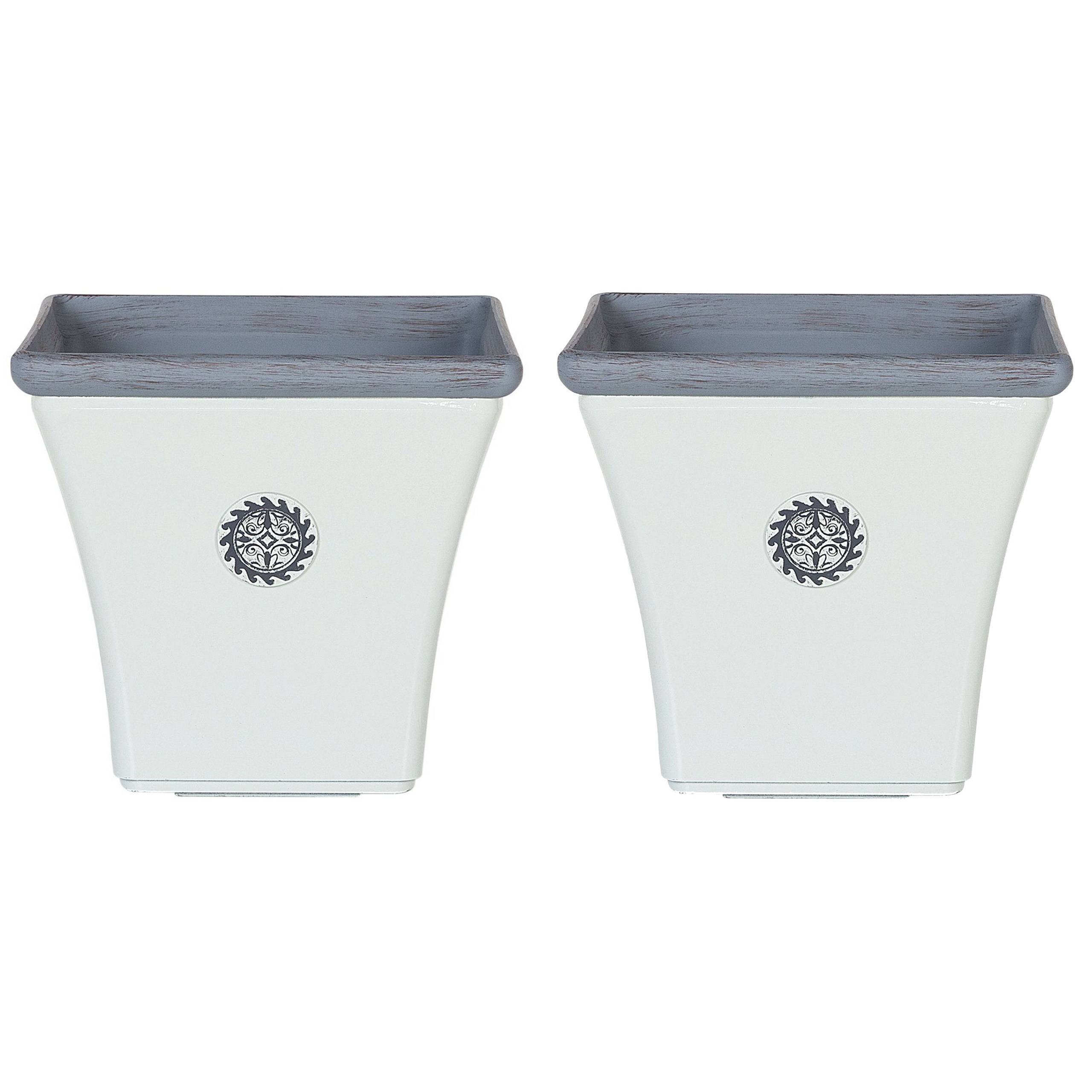 Beliani - Cache-Pots Blanc et Bleu en Fibre d'Argile et de Verre 37 x 37 x 35 cm Pot de Fleurs Elégant au Design Traditionnel Lot de 2 - Imagen 1
