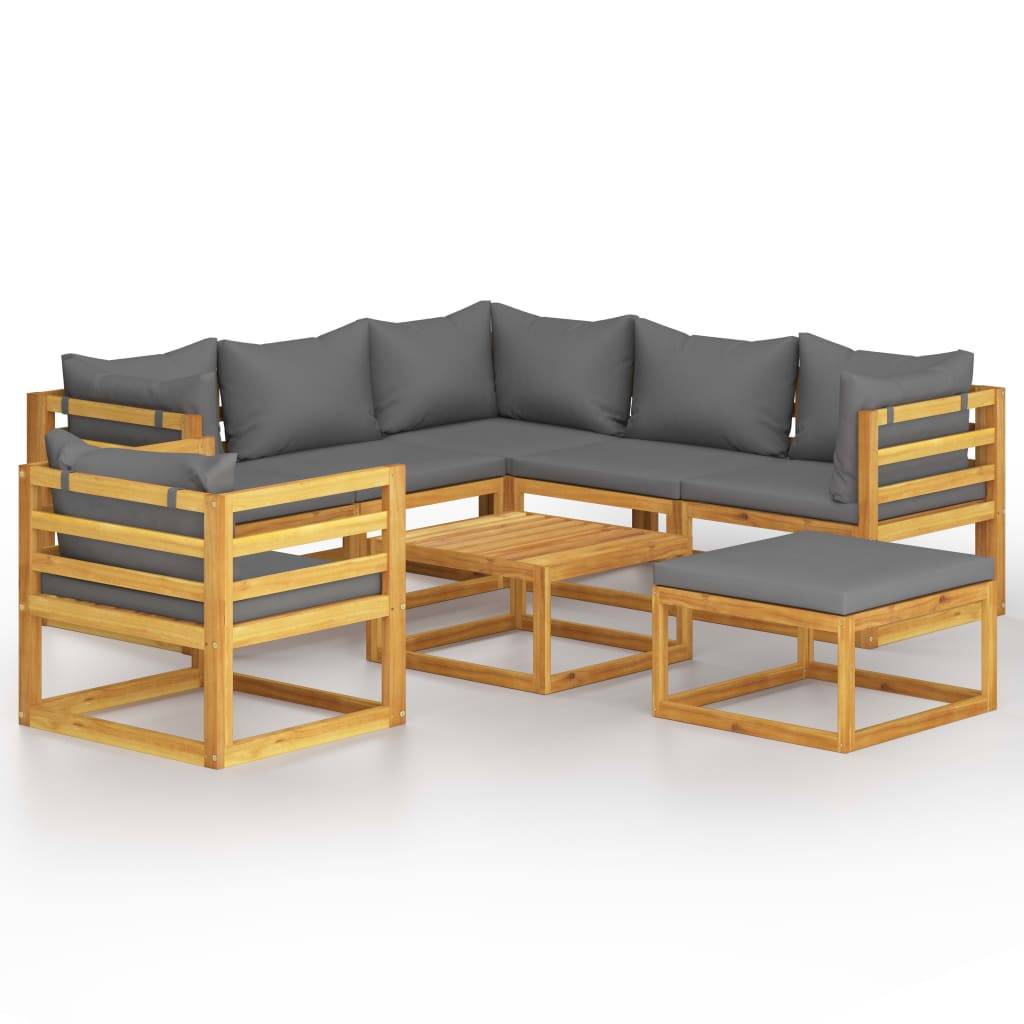 Helloshop26 - Salon de jardin meuble d'extérieur ensemble de mobilier 8 pièces avec coussin bois d'acacia solide - Imagen 1