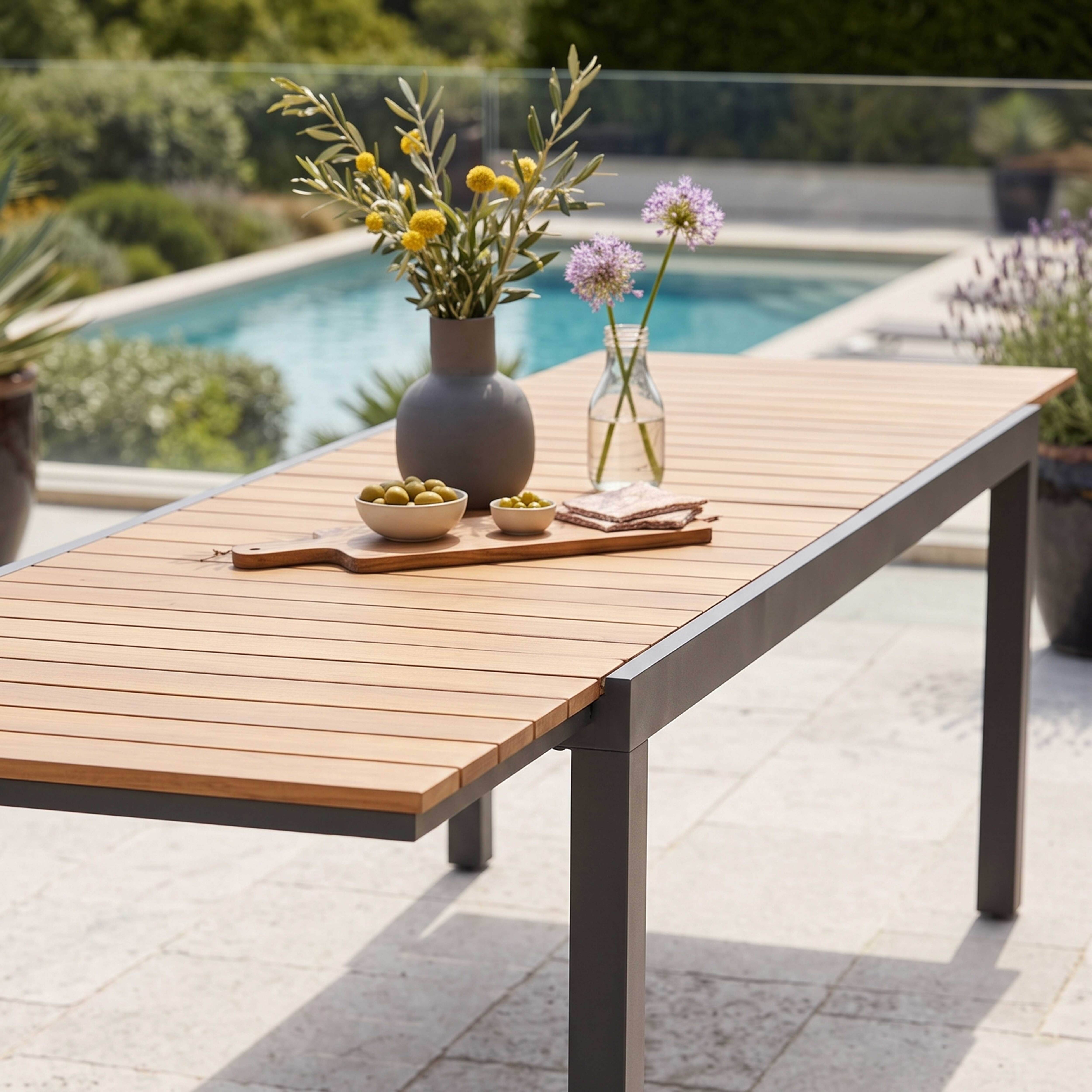 Oviala - Table extensible en aluminium et bois synthétique marron 10 places Nimes - Oviala - Imagen 4