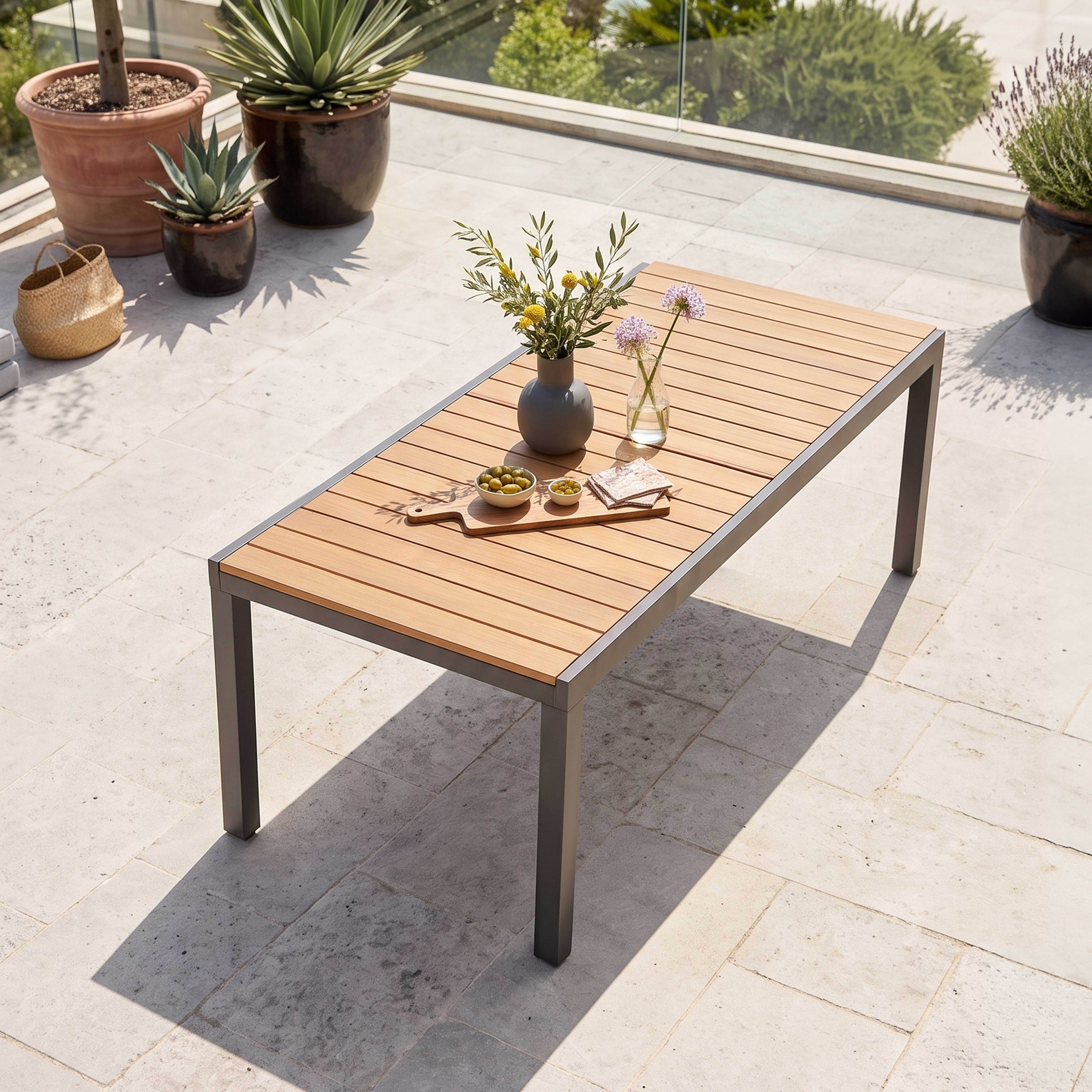 Oviala - Table extensible en aluminium et bois synthétique marron 10 places Nimes - Oviala - Imagen 3