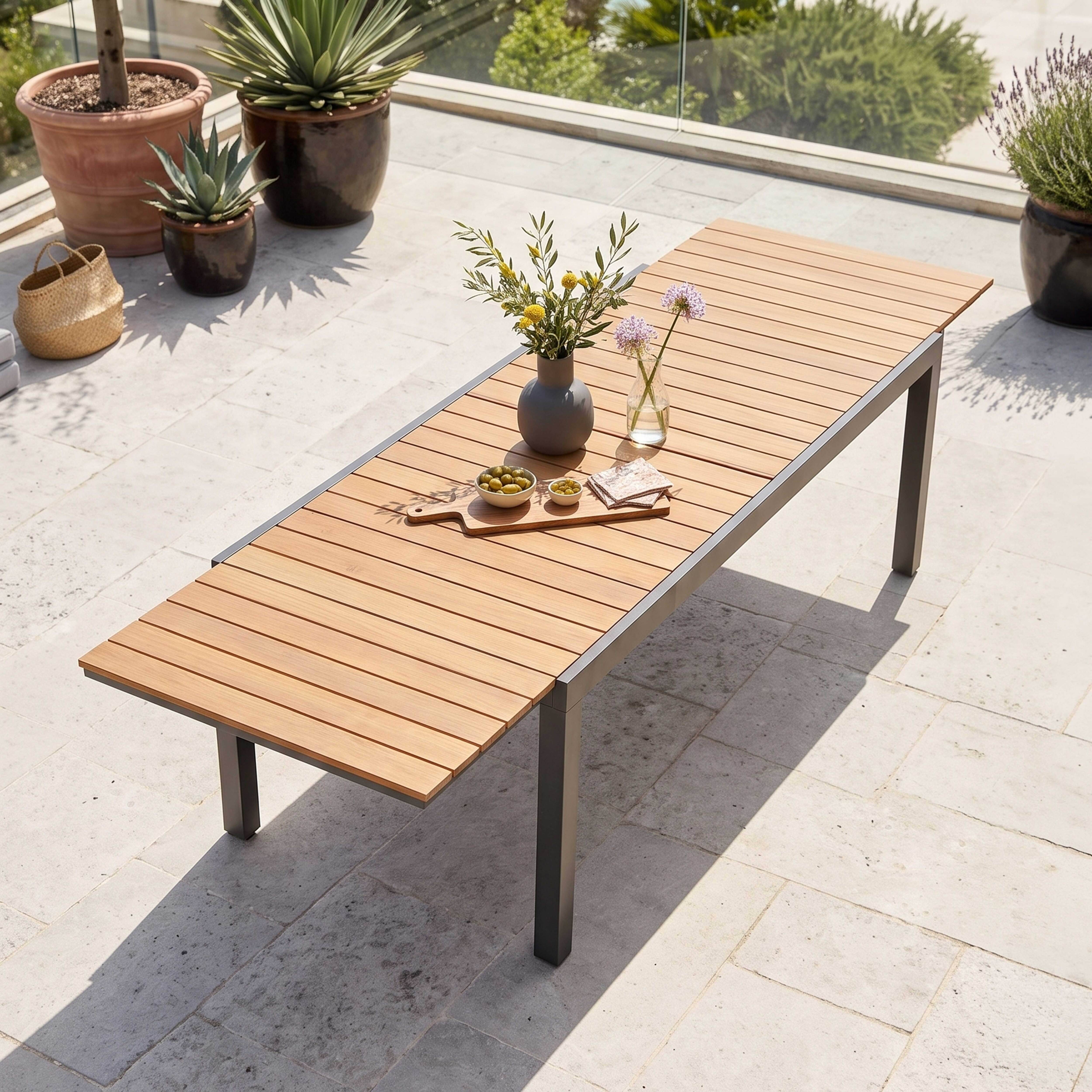 Oviala - Table extensible en aluminium et bois synthétique marron 10 places Nimes - Oviala - Imagen 2