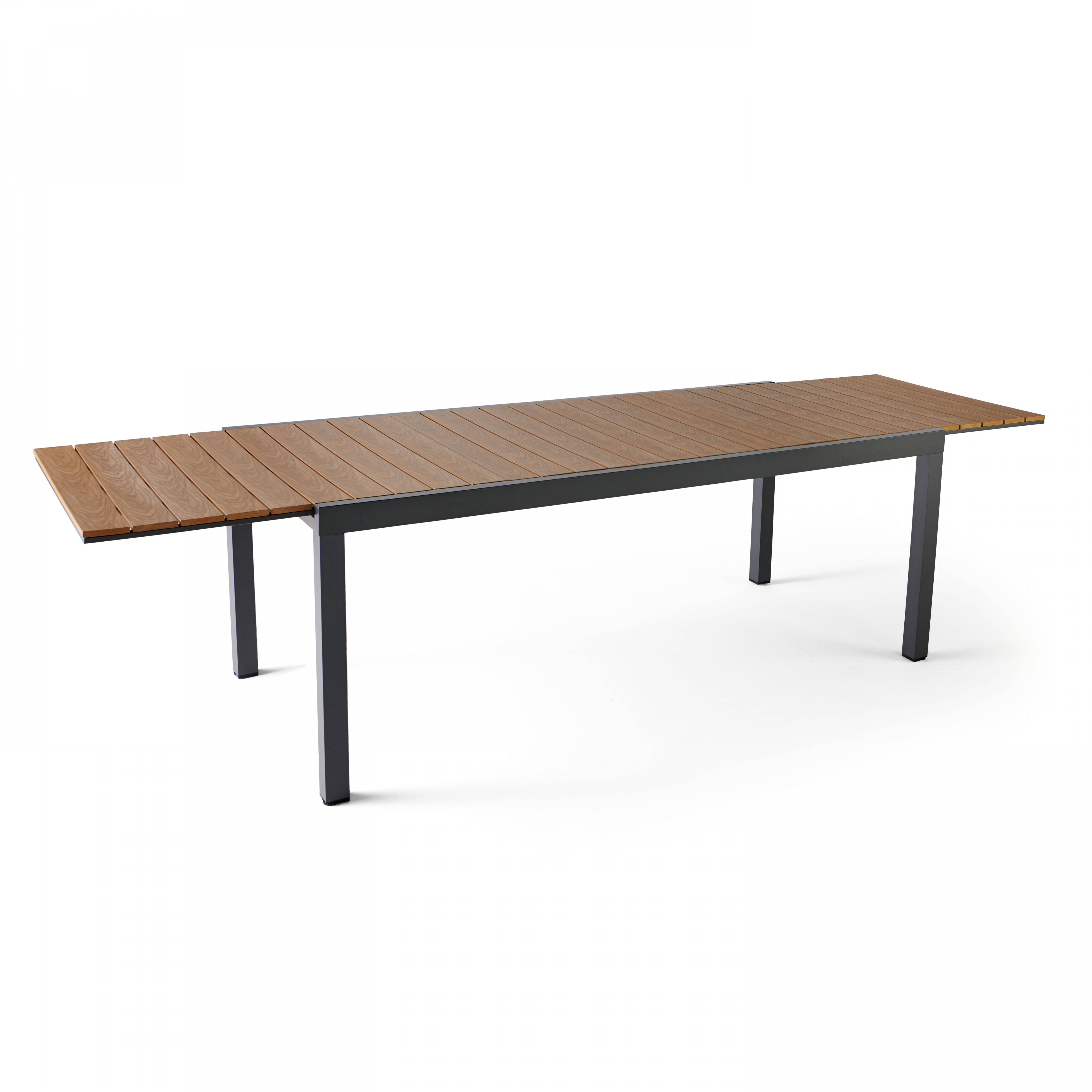 Oviala - Table extensible en aluminium et bois synthétique marron 10 places Nimes - Oviala - Imagen 1