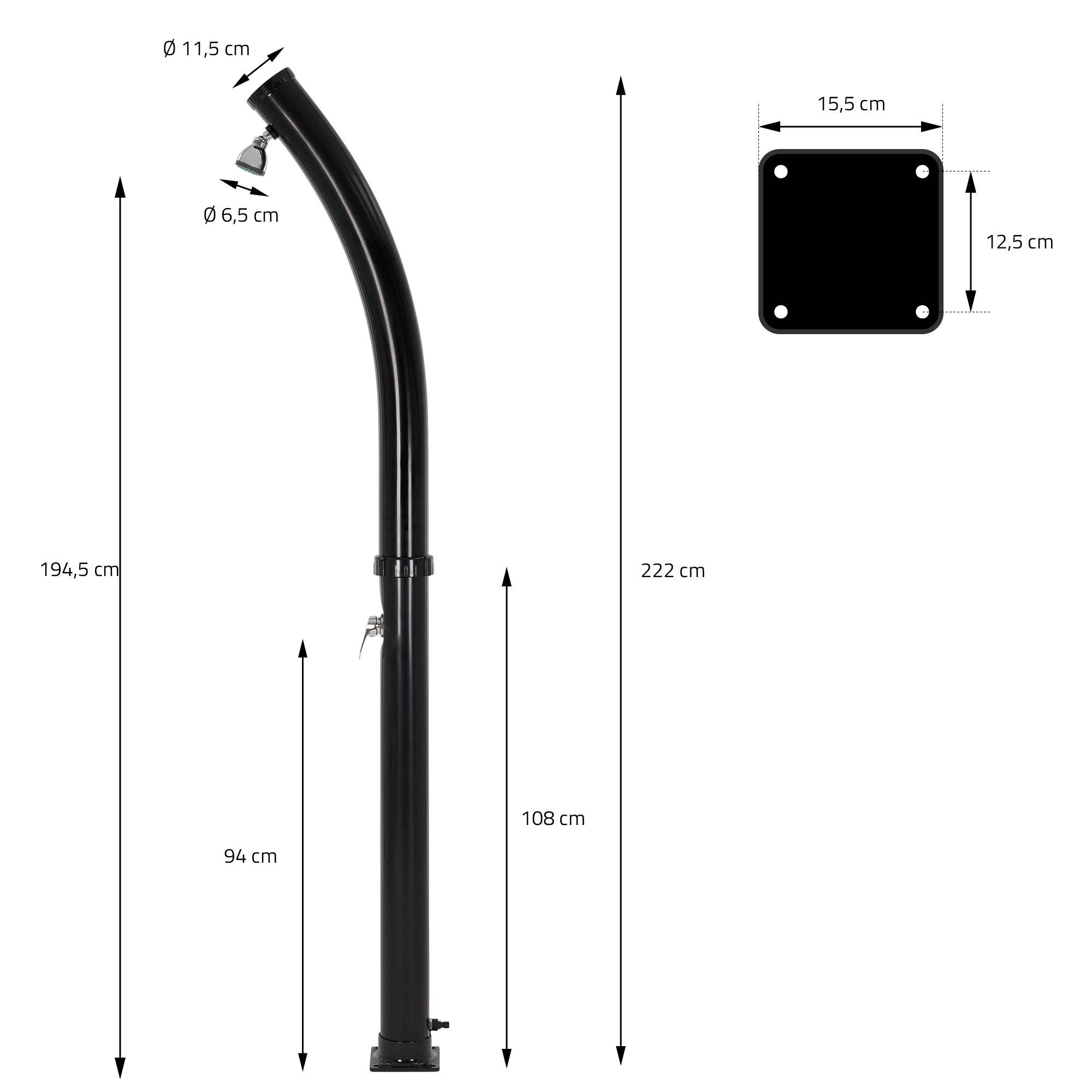 Ml-Design - Douche solaire courbée noire 20 L PVC pour piscines + pomme de douche eau chaude - Imagen 7