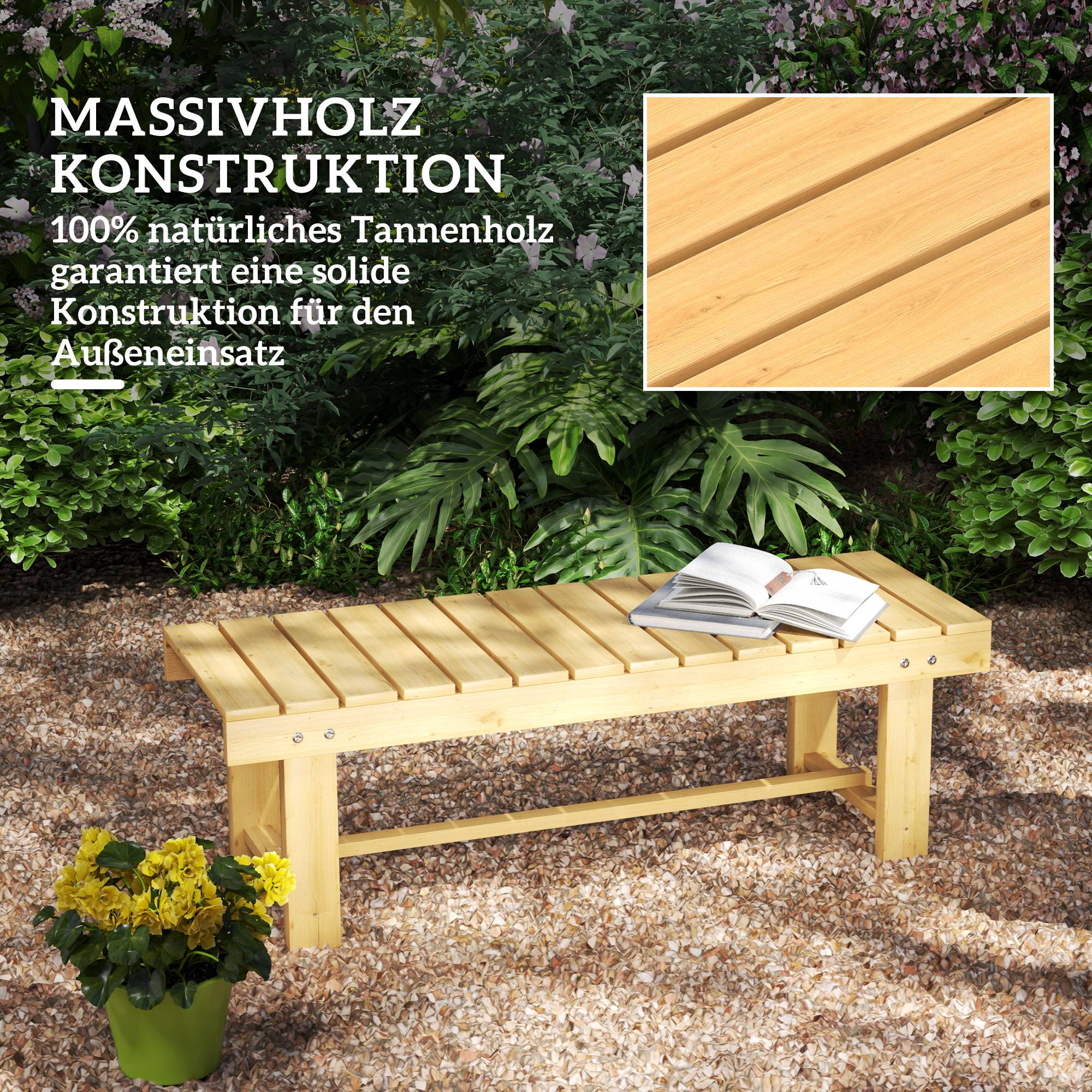 Banc de jardin 2 places en bois naturel, résistant aux intempéries, 110x38x35 cm, charge 250 kg - Image 7