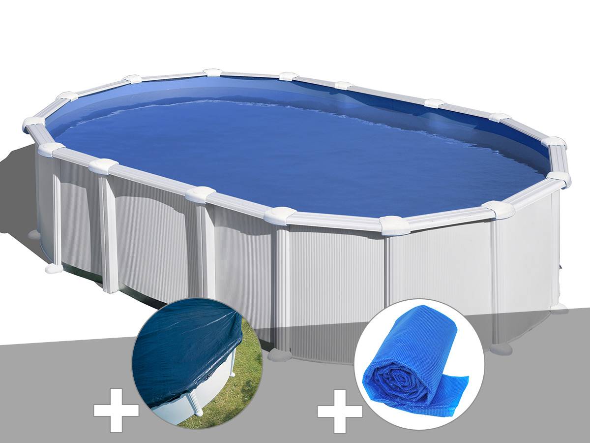 Gré - Kit piscine acier blanc Gré Haïti ovale 10,20 x 5,75 x 1,32 m + Bâche hiver + Bâche à bulles - Imagen 1