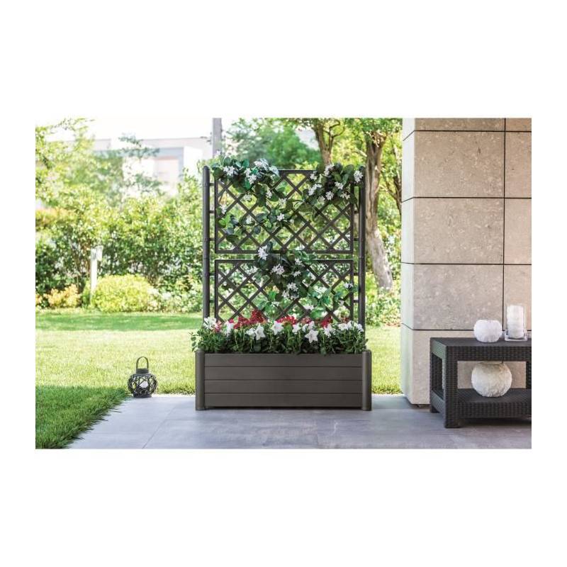 Stefanplast Bac A Fleurs Rectangulaire Avec Treillis - Finition En Bois - 100 X 43 X H 142 Cm - 80 L - Graphite - Imagen 2