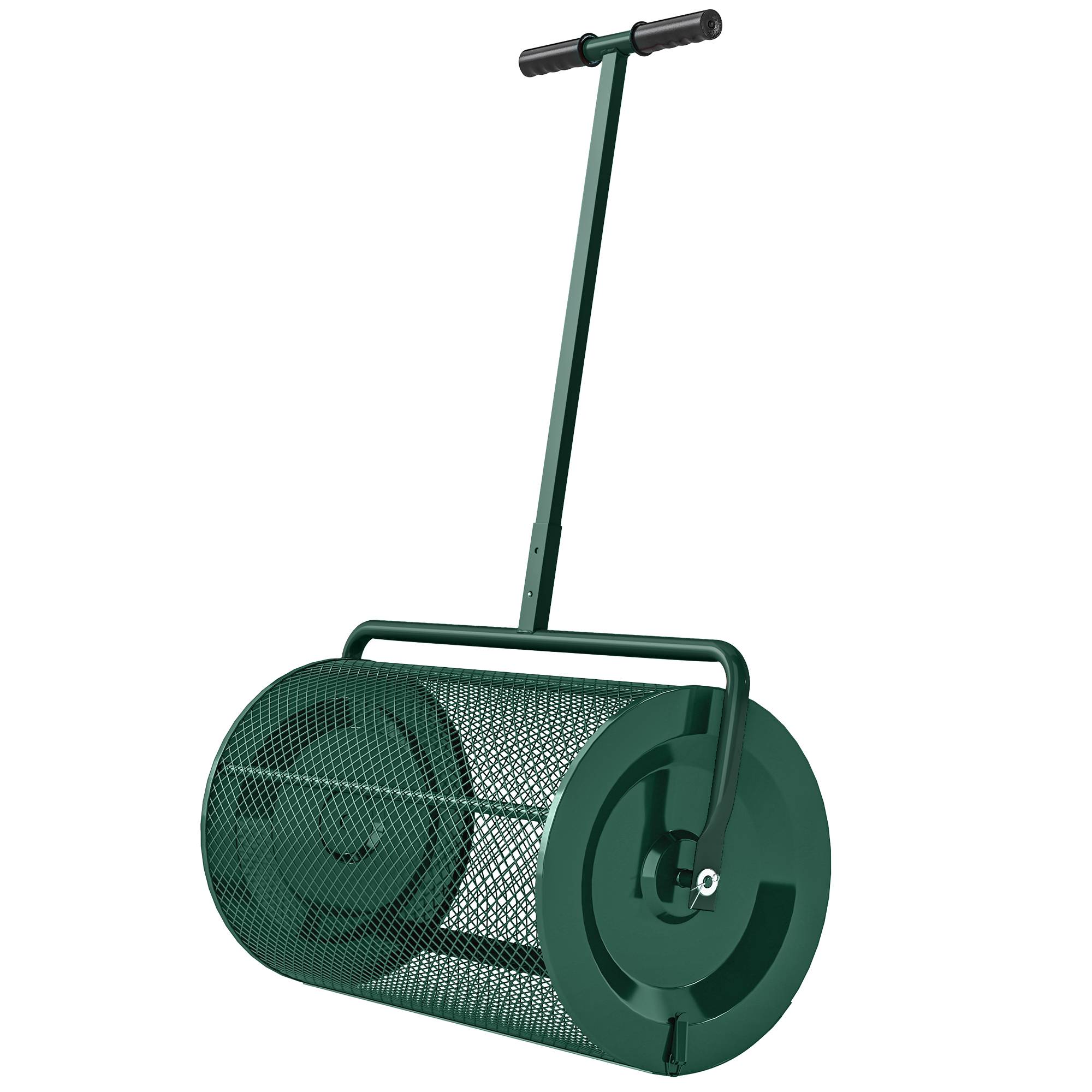 ComfortXL - Rouleau épandeur de compost en métal vert 75 L 70 x 40 x 112 cm pour pelouse et jardin avec manche réglable - Image 2