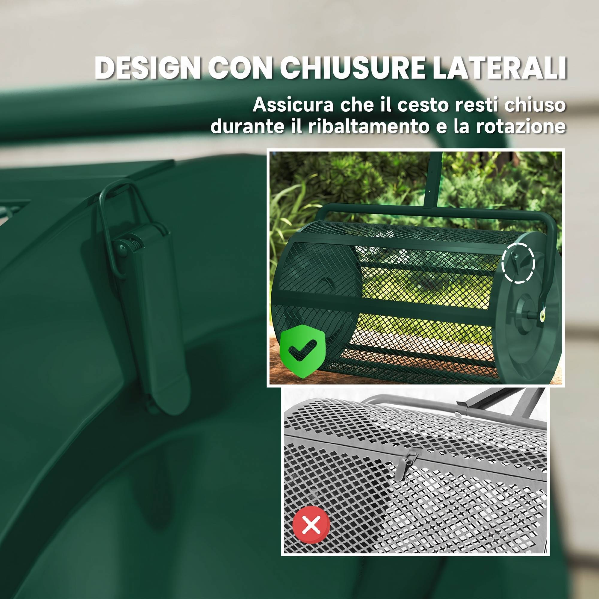 ComfortXL - Rouleau épandeur de compost en métal vert 75 L 70 x 40 x 112 cm pour pelouse et jardin avec manche réglable - Image 5