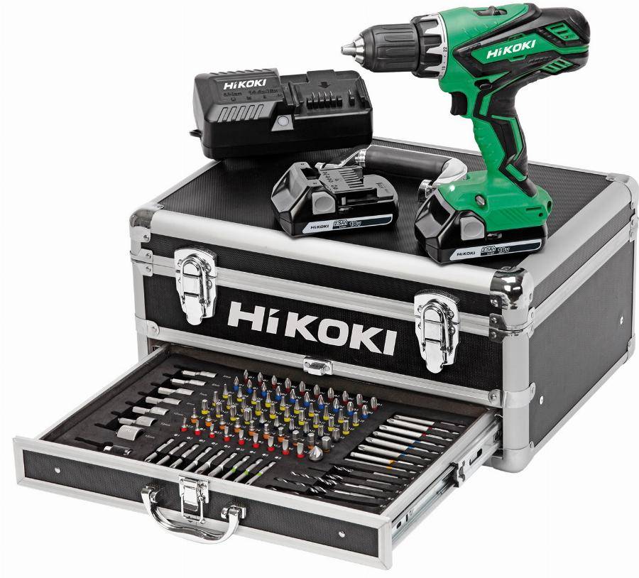 Perceuse Visseuse 18V 2.5Ah Li-Ion HIKOKI - 2 batteries + Coffret alu 100 accessoires - KC18DJLFZ - Image 1
