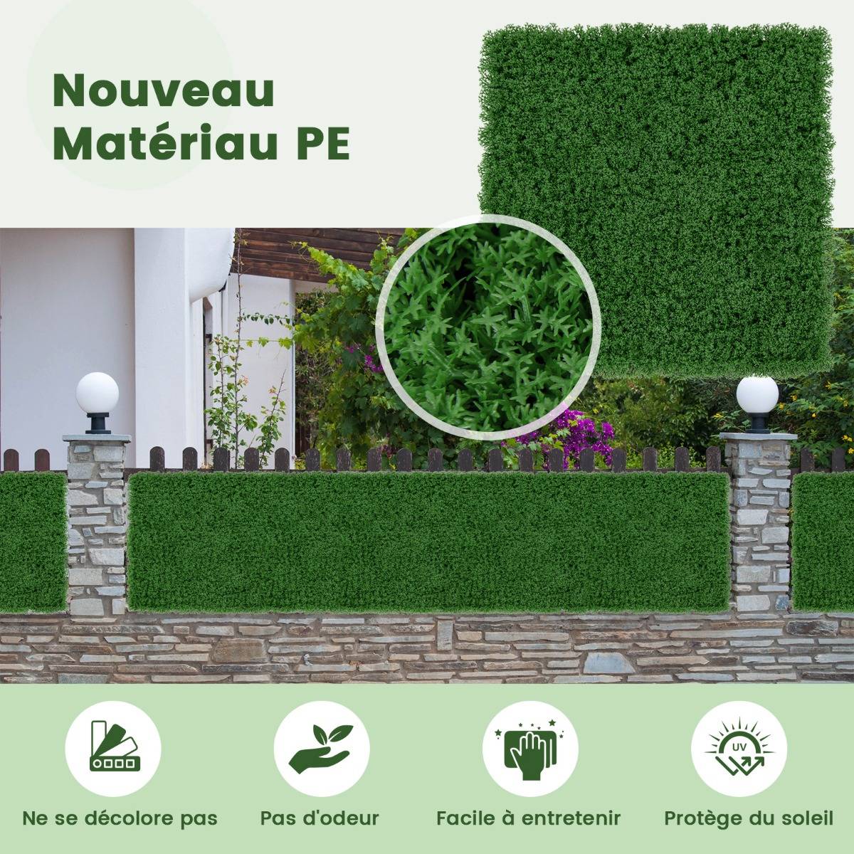 12 Panneaux Muraux en Gazon Artificiel 50,5 x 50,5 cm Panneaux de Mousse Verte Synthétique Toile de Fond Murale Haie d'Intimité - Image 9