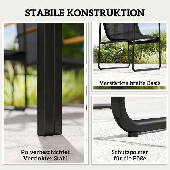 ComfortXL - Salon de jardin 7 pièces acier galvanisé noir table verre 150 x 80 cm 6 chaises respirantes repas extérieur - Image 8