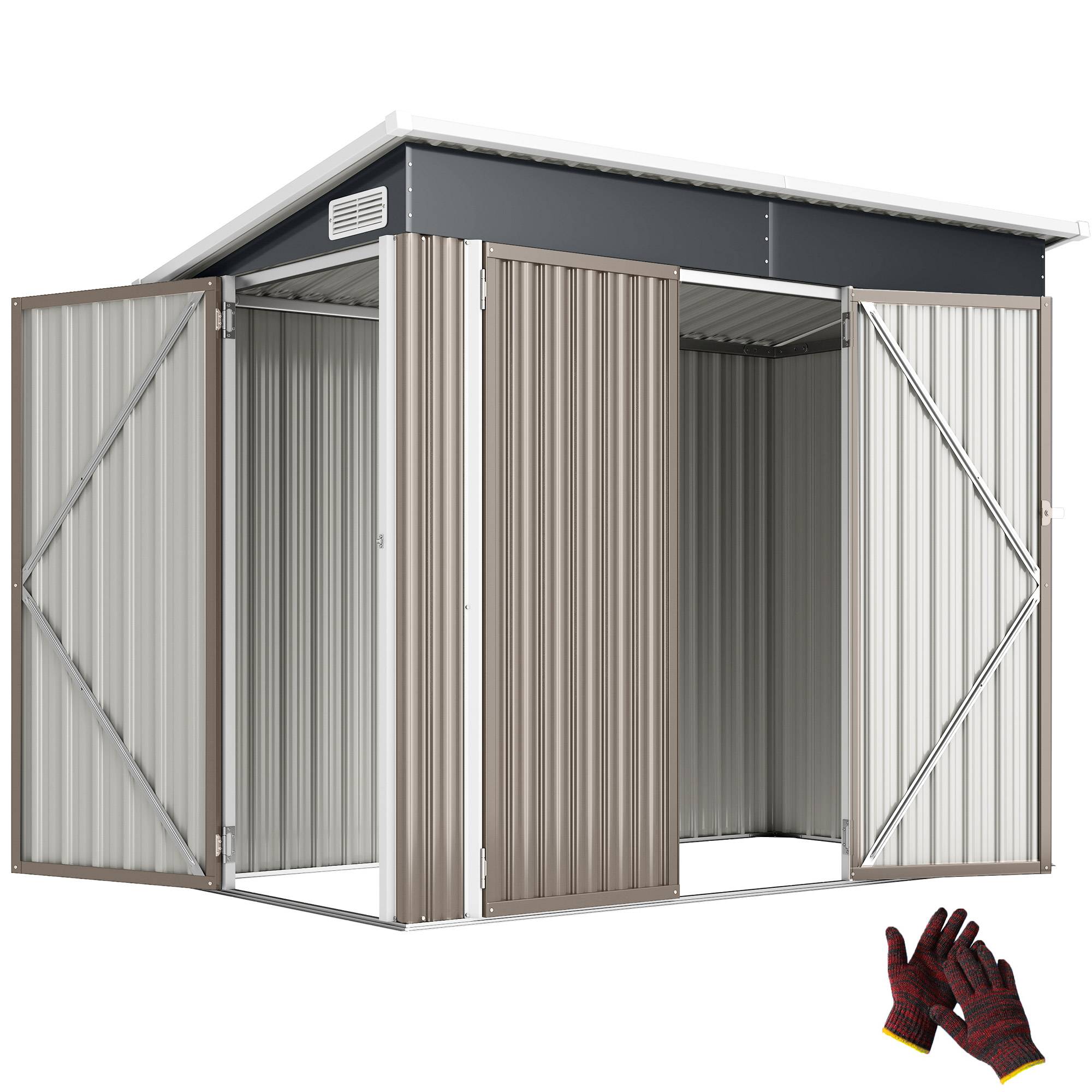 Abri de jardin en métal cabane jardin extérieure triple porte verrouillable toit incliné aérations 234x132x185cm gris - Image 1