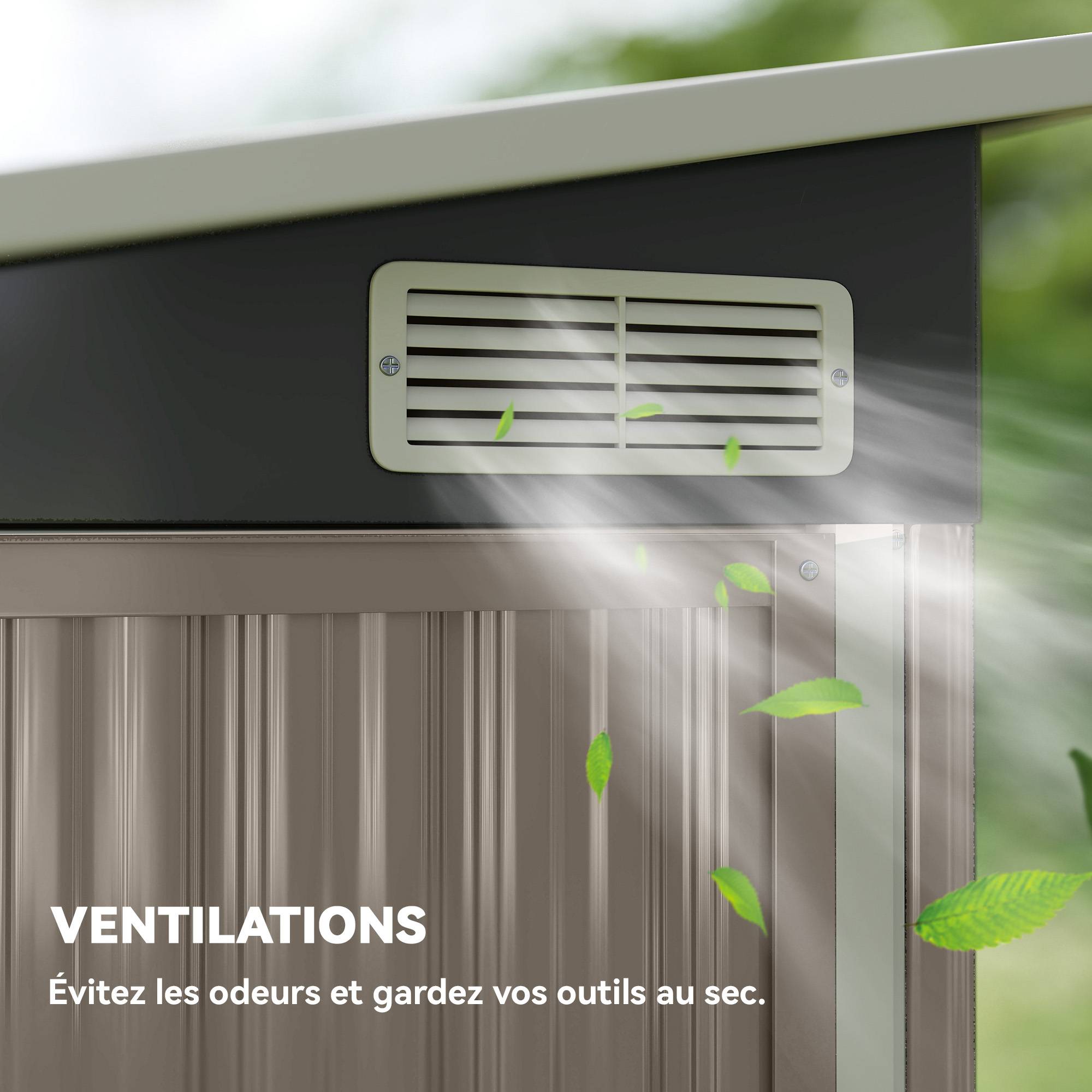 Abri de jardin en métal cabane jardin extérieure triple porte verrouillable toit incliné aérations 234x132x185cm gris - Image 9