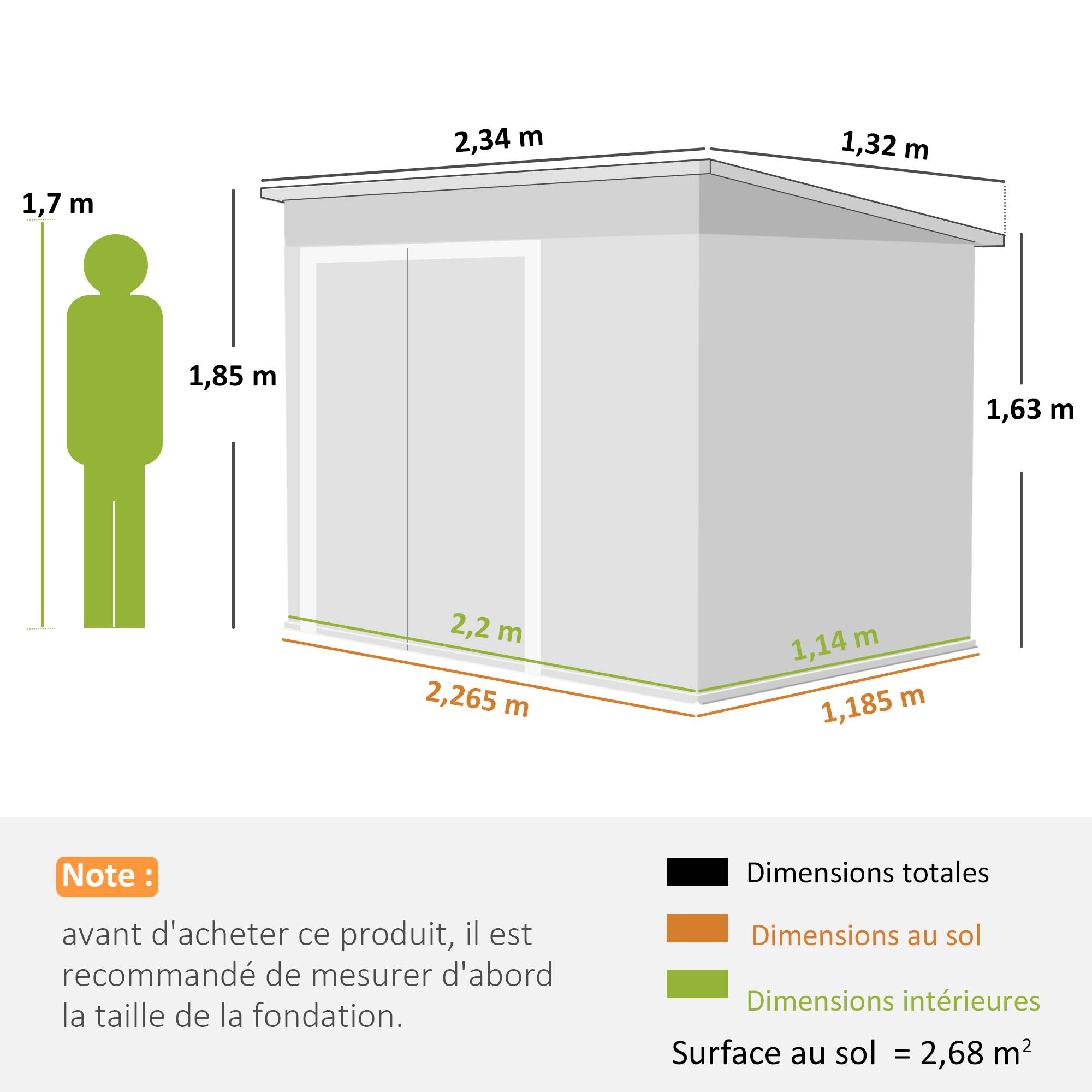 Abri de jardin en métal cabane jardin extérieure triple porte verrouillable toit incliné aérations 234x132x185cm gris - Image 5